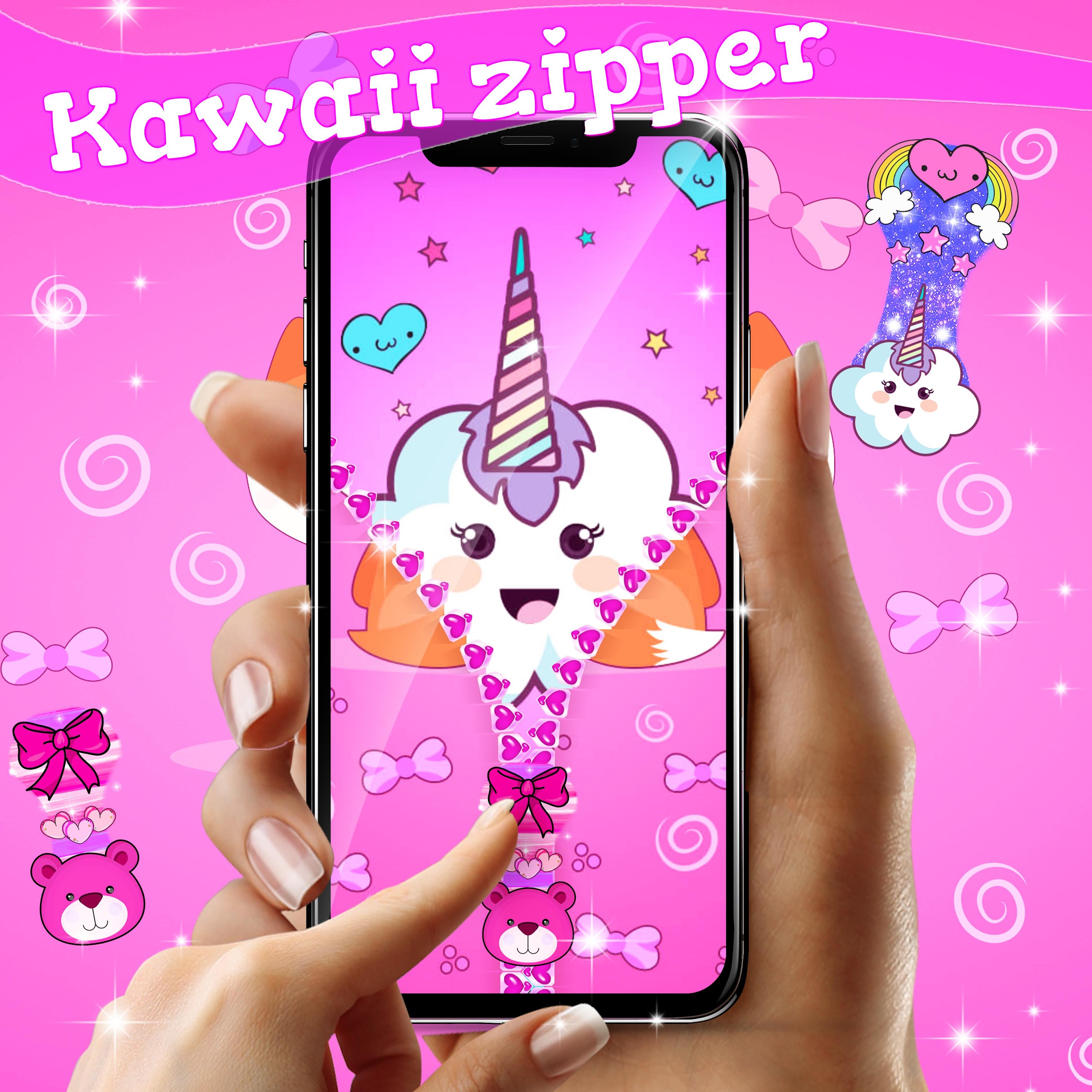 اسکرین شات 1 برنامه Kawaii zipper lock screen