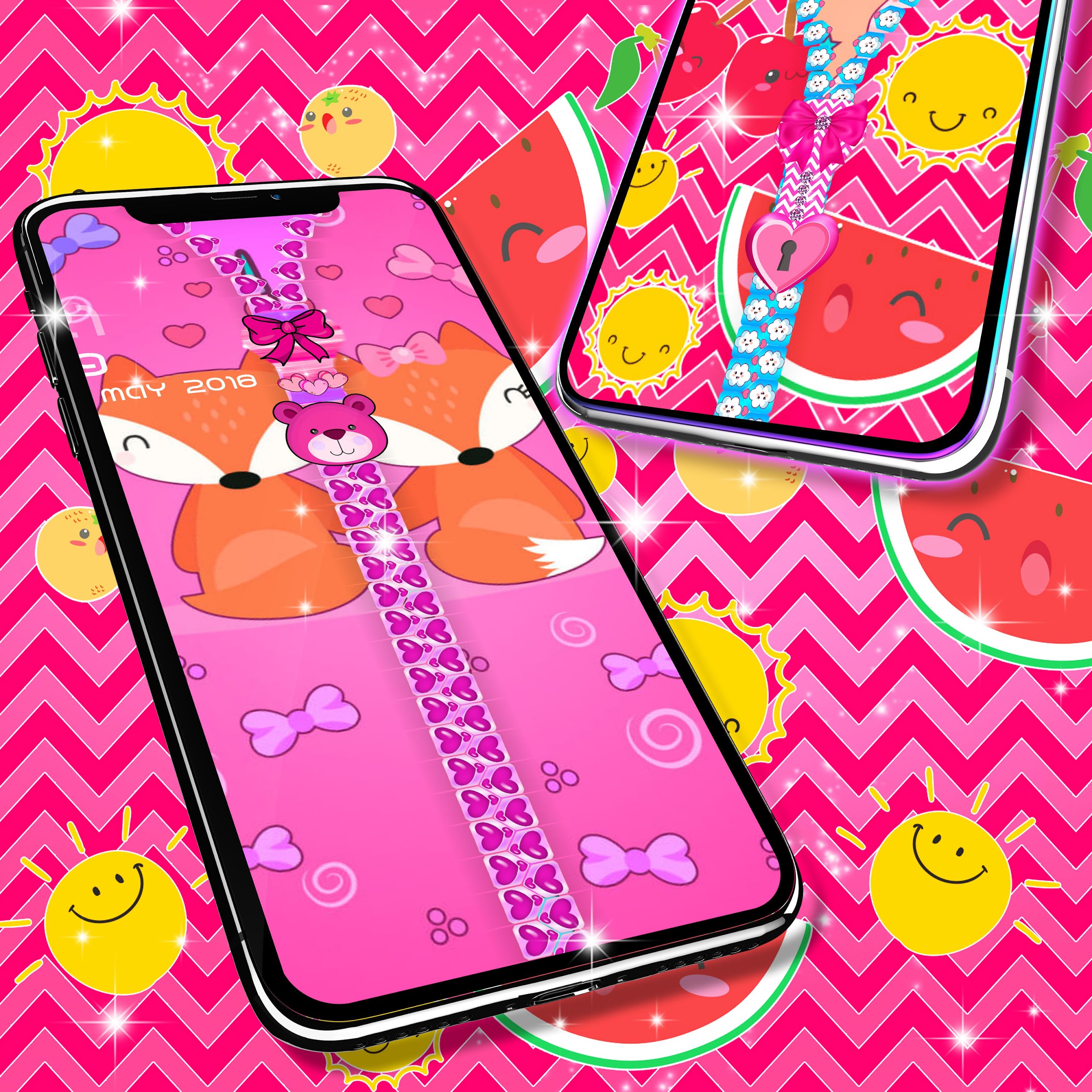 اسکرین شات 3 برنامه Kawaii zipper lock screen