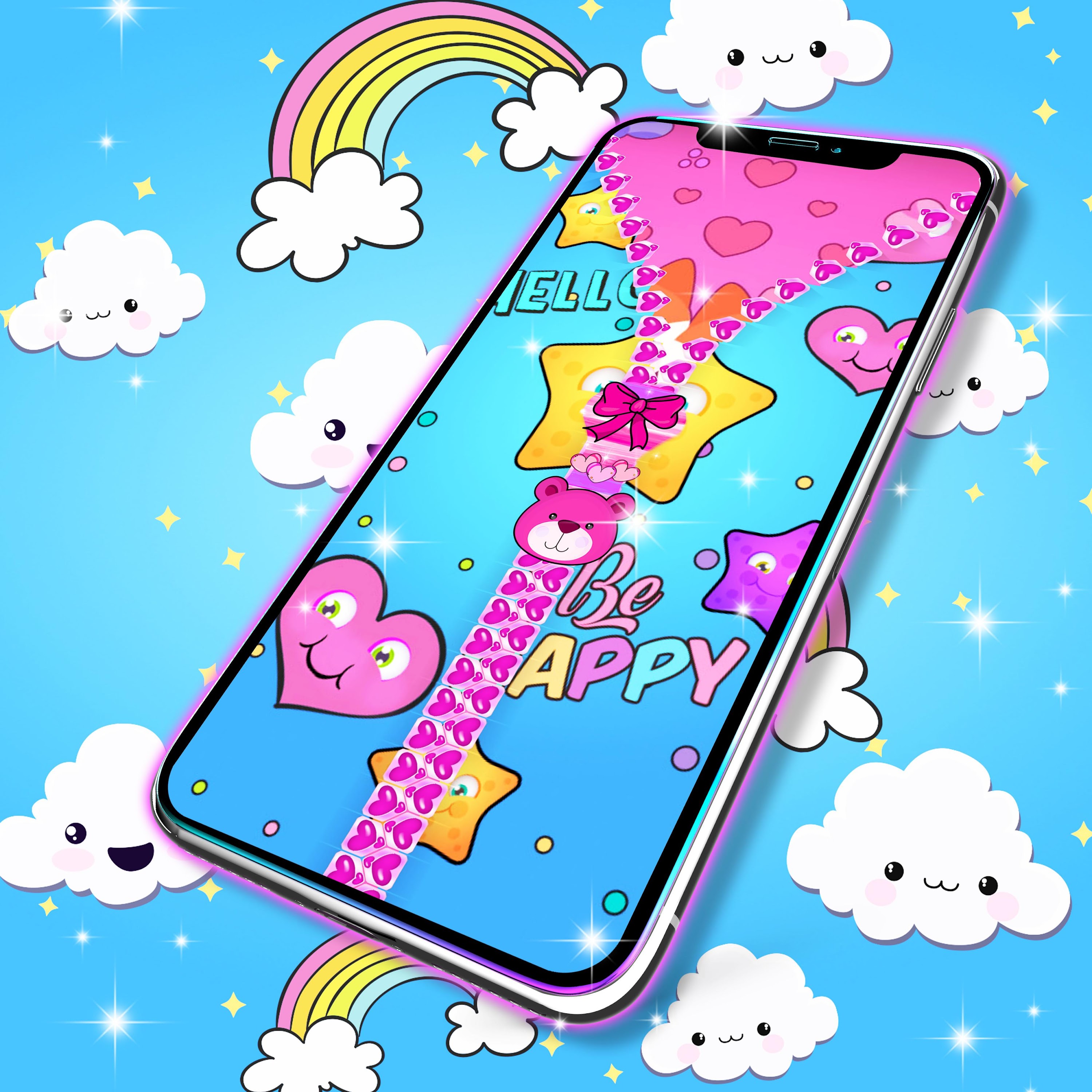 اسکرین شات 4 برنامه Kawaii zipper lock screen