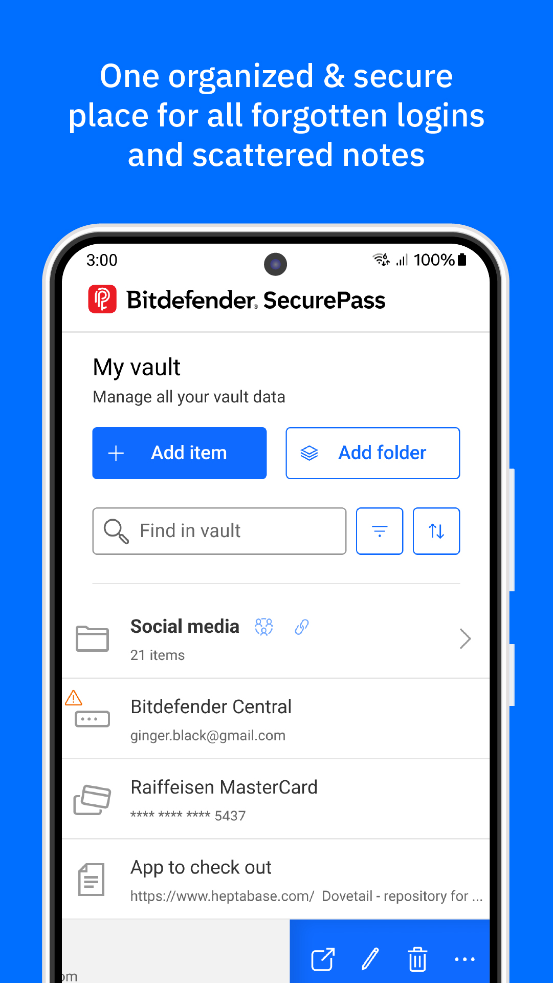 اسکرین شات 1 برنامه Bitdefender SecurePass