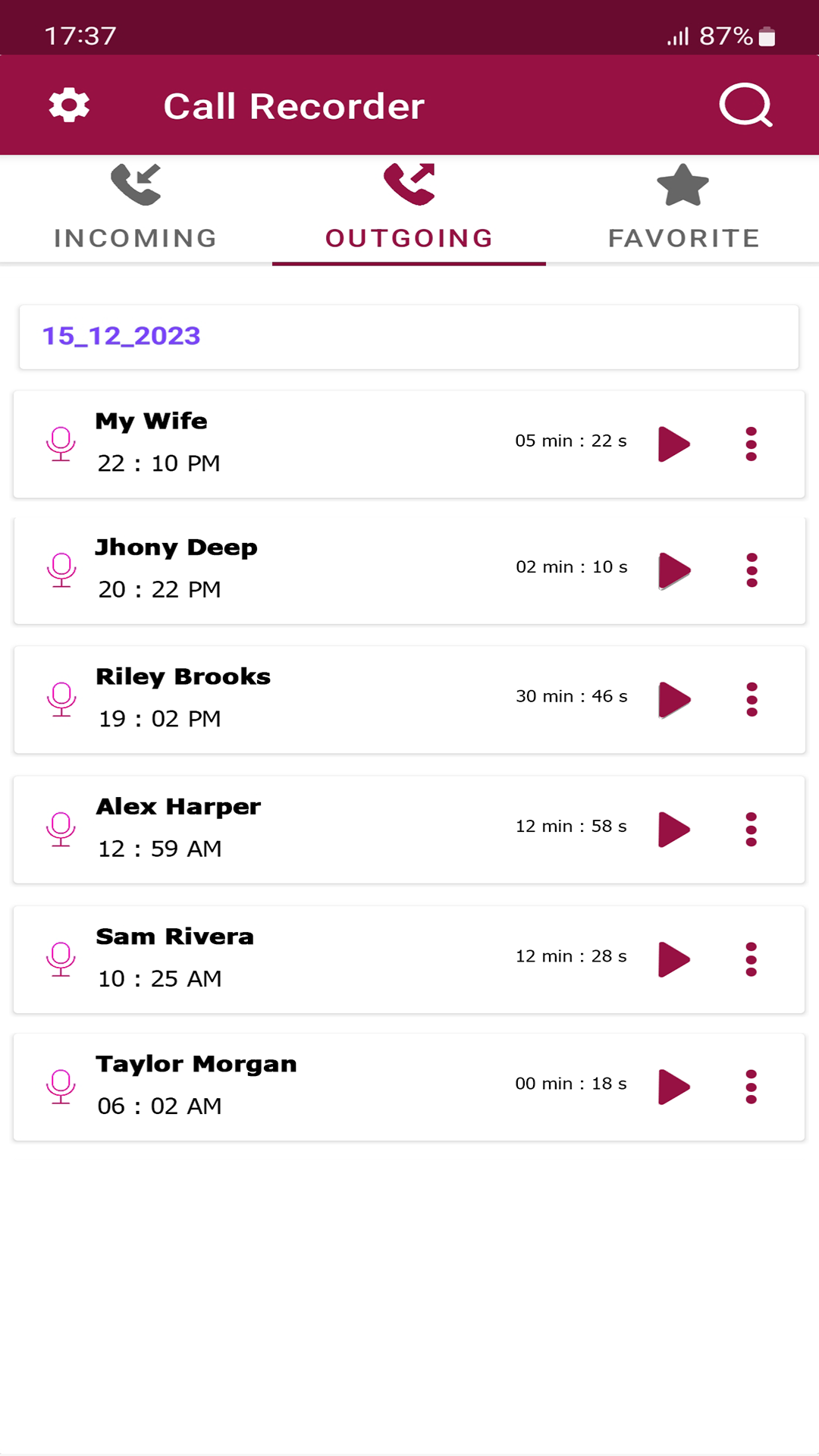 اسکرین شات 2 برنامه Call recorder
