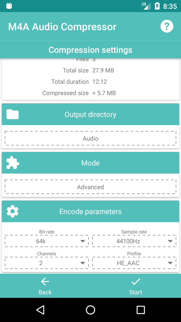 اسکرین شات 3 برنامه M4A Audio Compressor