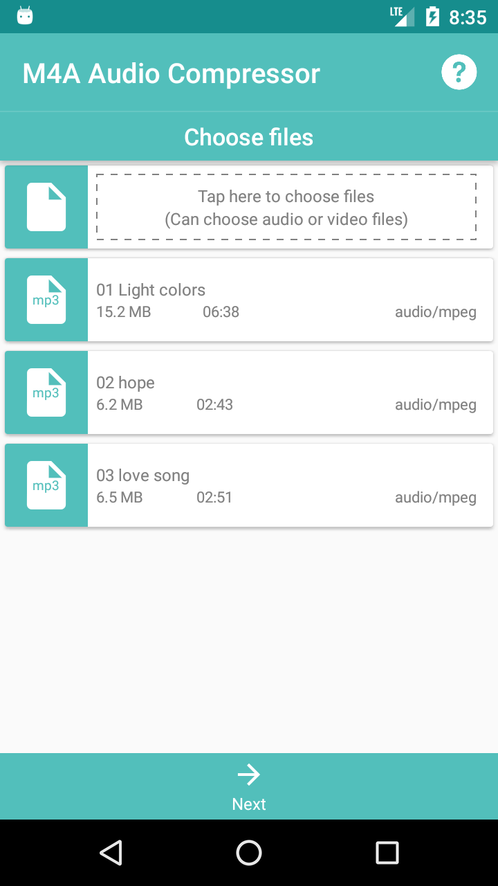 اسکرین شات 1 برنامه M4A Audio Compressor