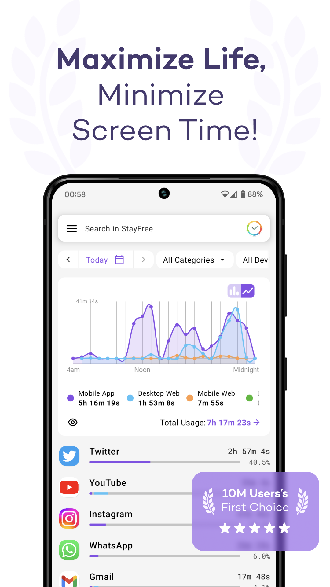 اسکرین شات 1 برنامه StayFree - Screen Time