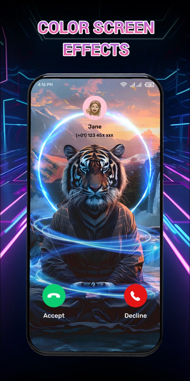 اسکرین شات 3 برنامه Color Call Theme, Call Screen