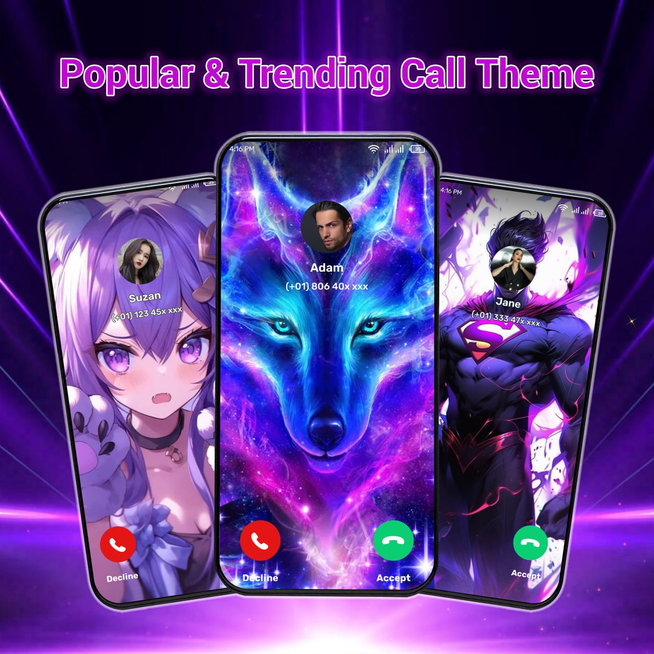 اسکرین شات 1 برنامه Color Call Theme, Call Screen