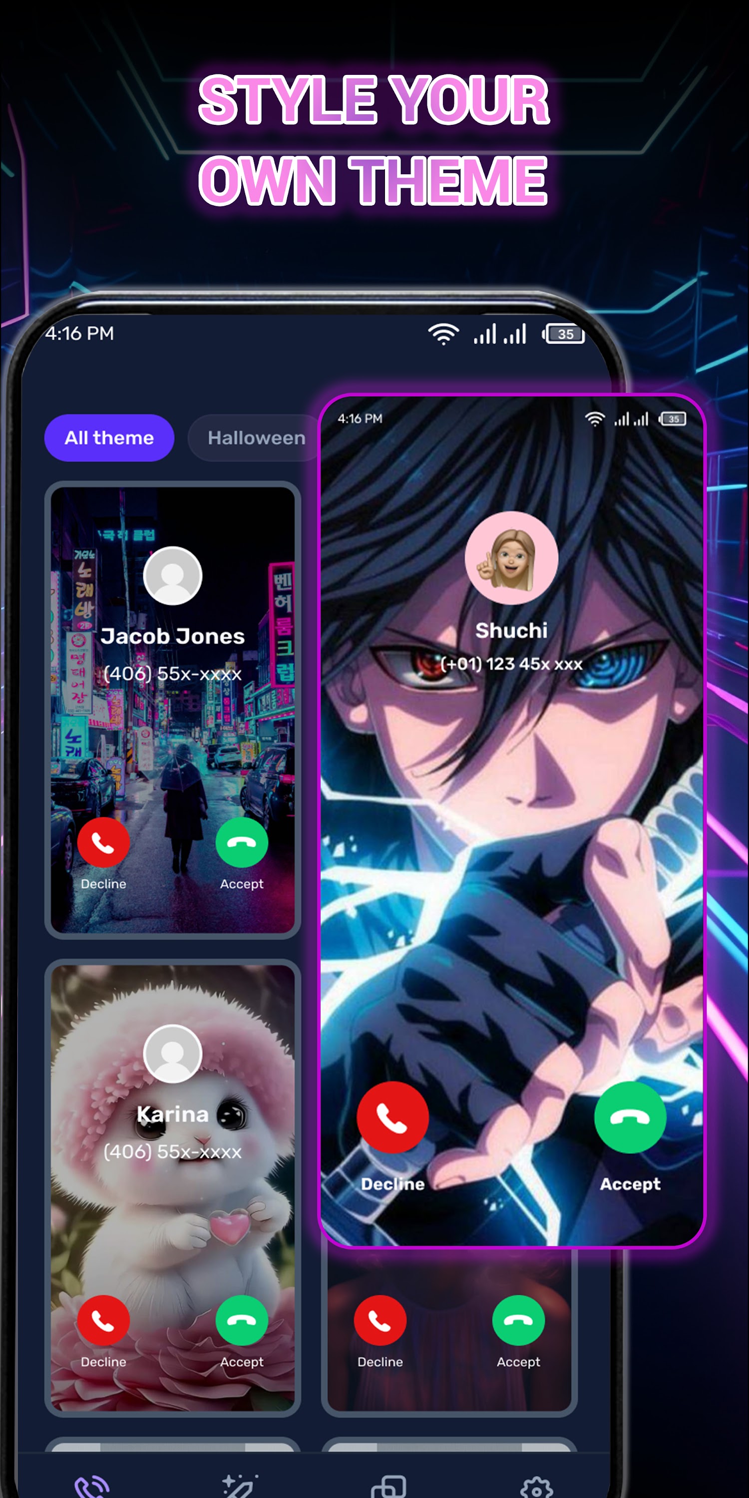 اسکرین شات 4 برنامه Color Call Theme, Call Screen