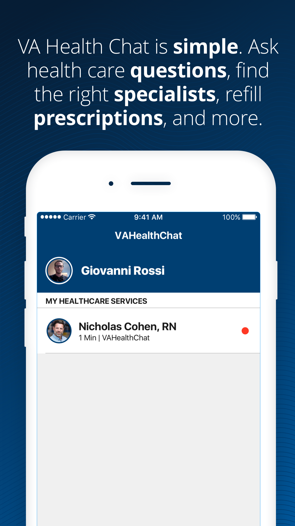 اسکرین شات 1 برنامه VA Health Chat