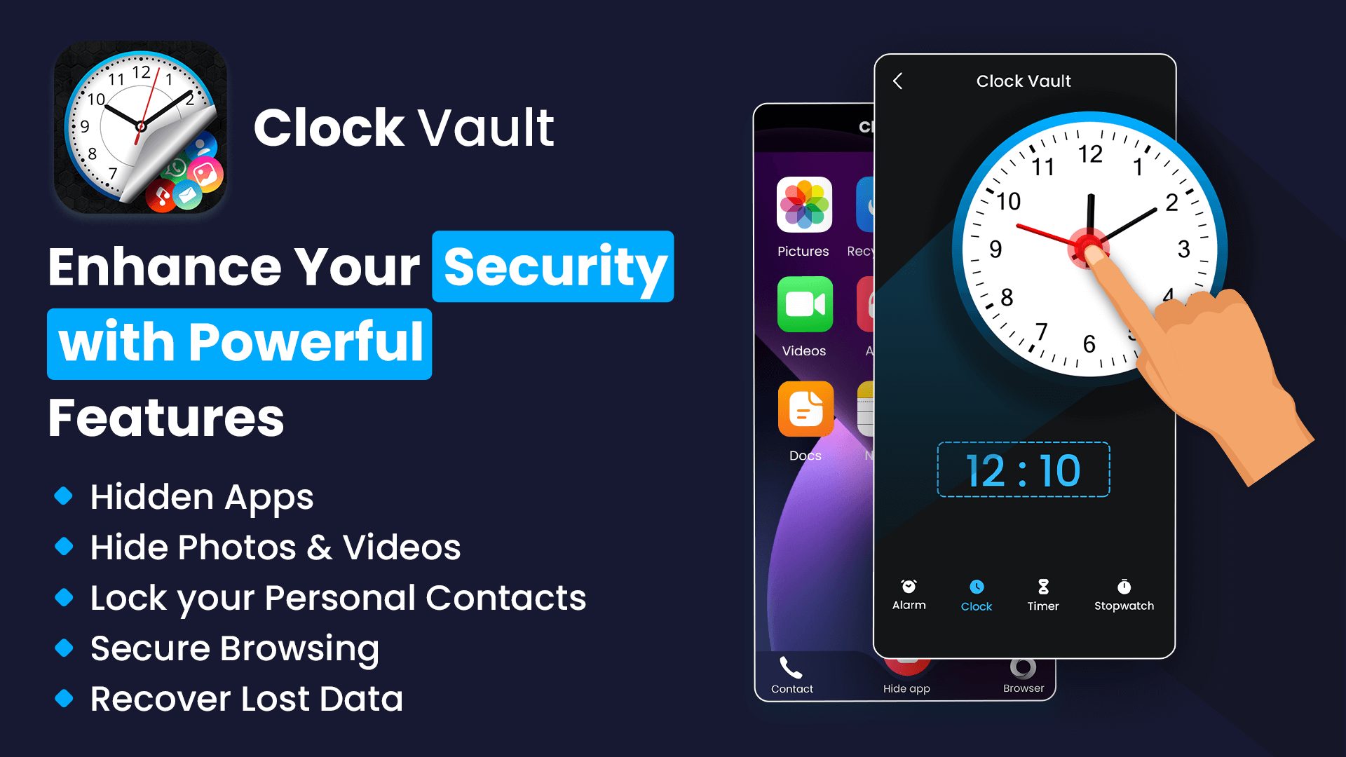 اسکرین شات 1 برنامه Vault Clock App Hider & Files