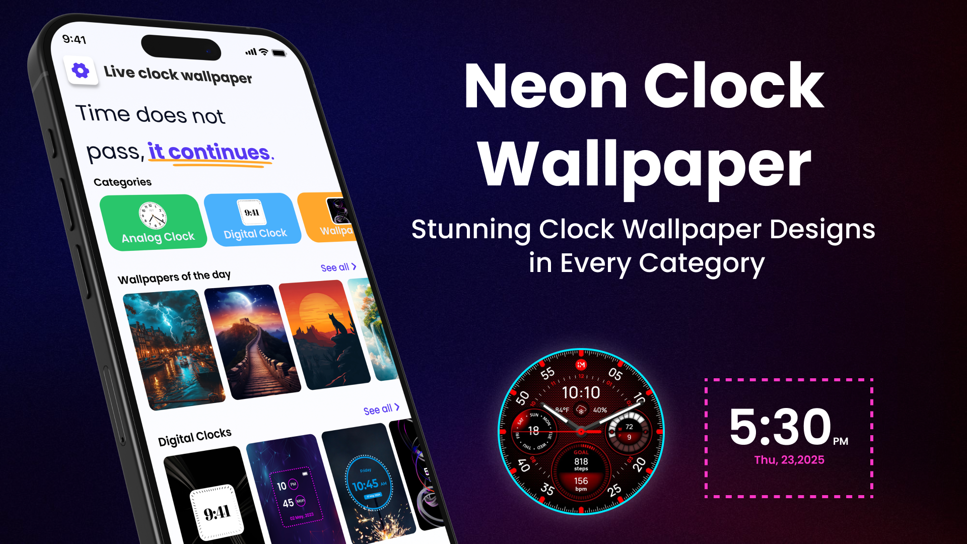 اسکرین شات 3 برنامه Neon Digital Clock Smart Watch