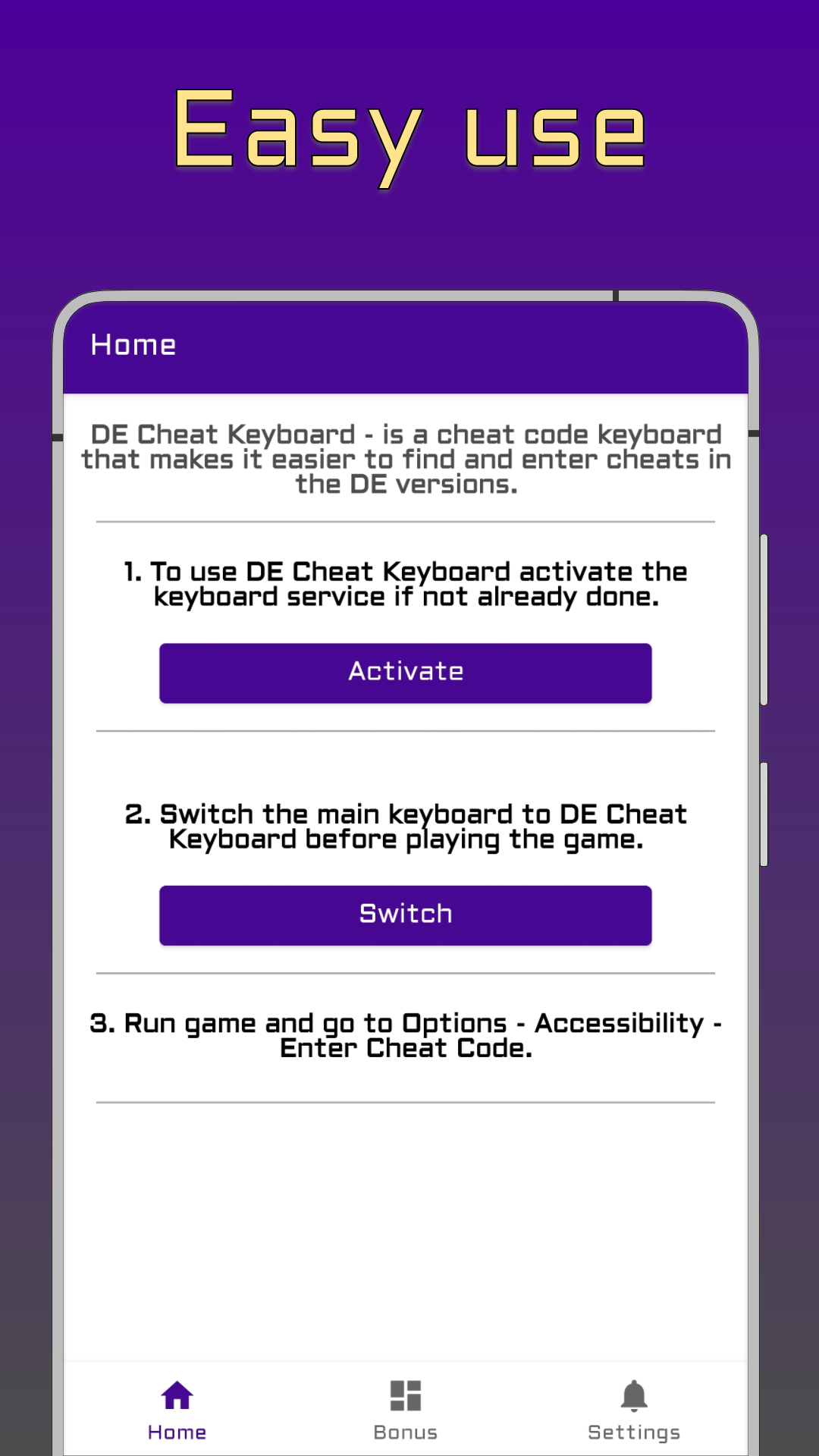 اسکرین شات 1 برنامه DE Cheat Keyboard