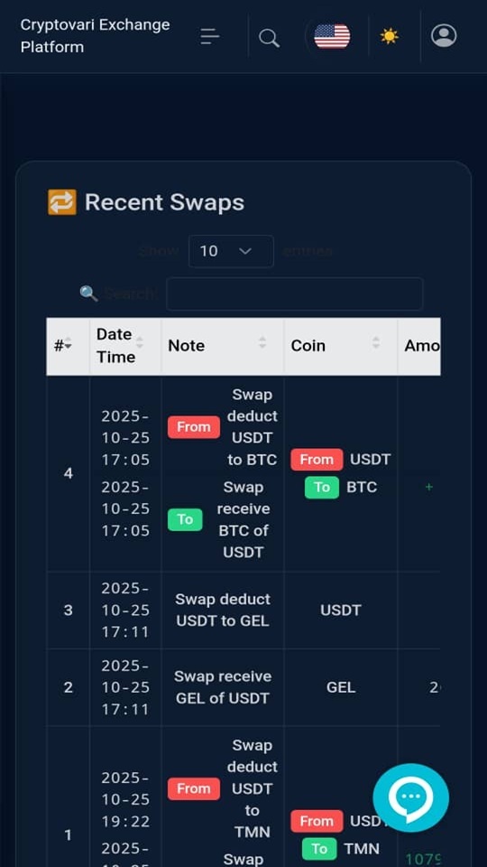 اسکرین شات 12 برنامه صرافی رمز ارز کریپتو واری