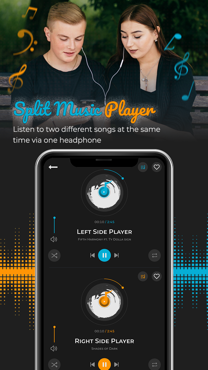 اسکرین شات 1 برنامه Split Music Player: Dual Audio