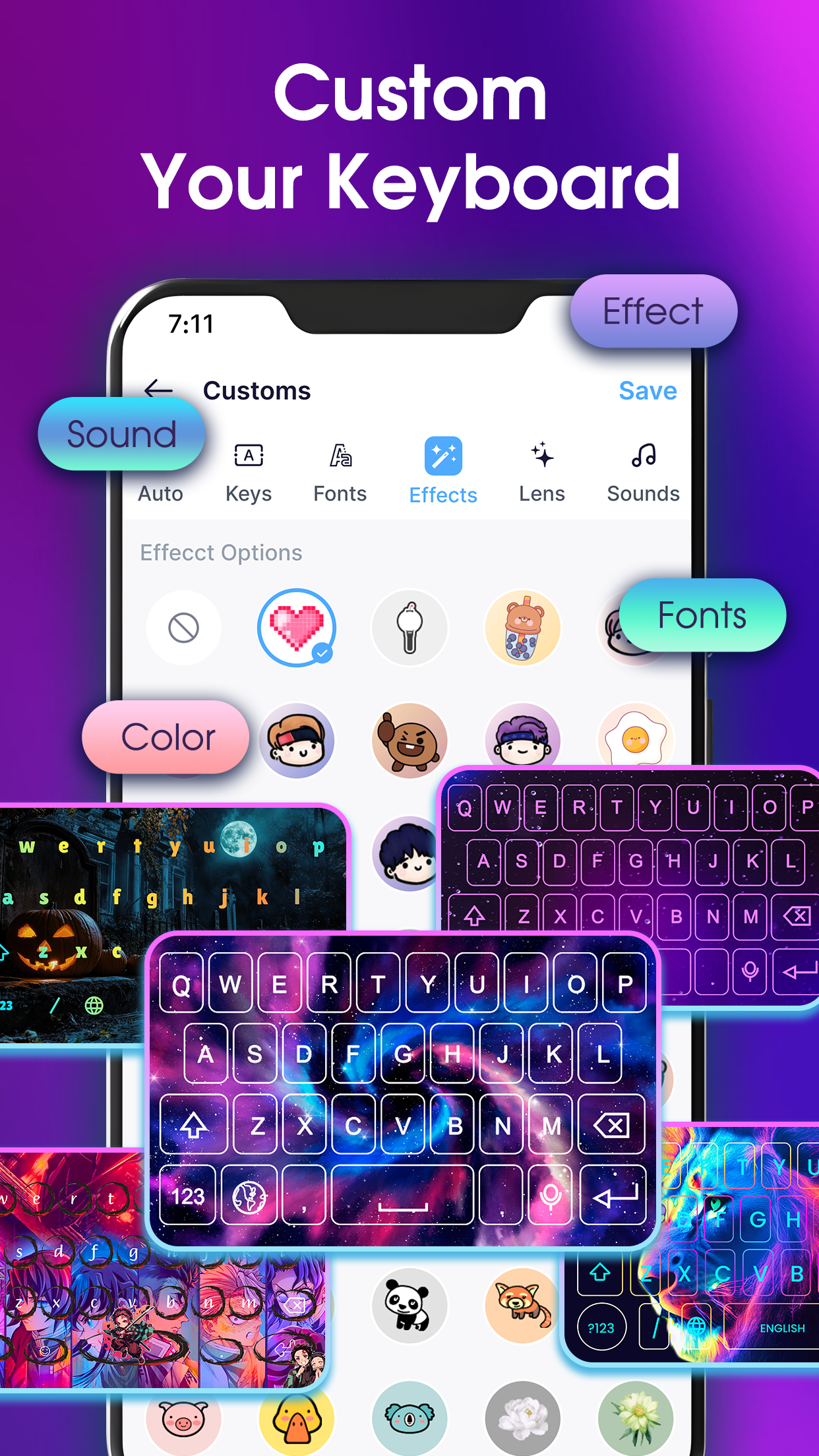 اسکرین شات 3 برنامه Neon LED Keyboard: RGB & Emoji