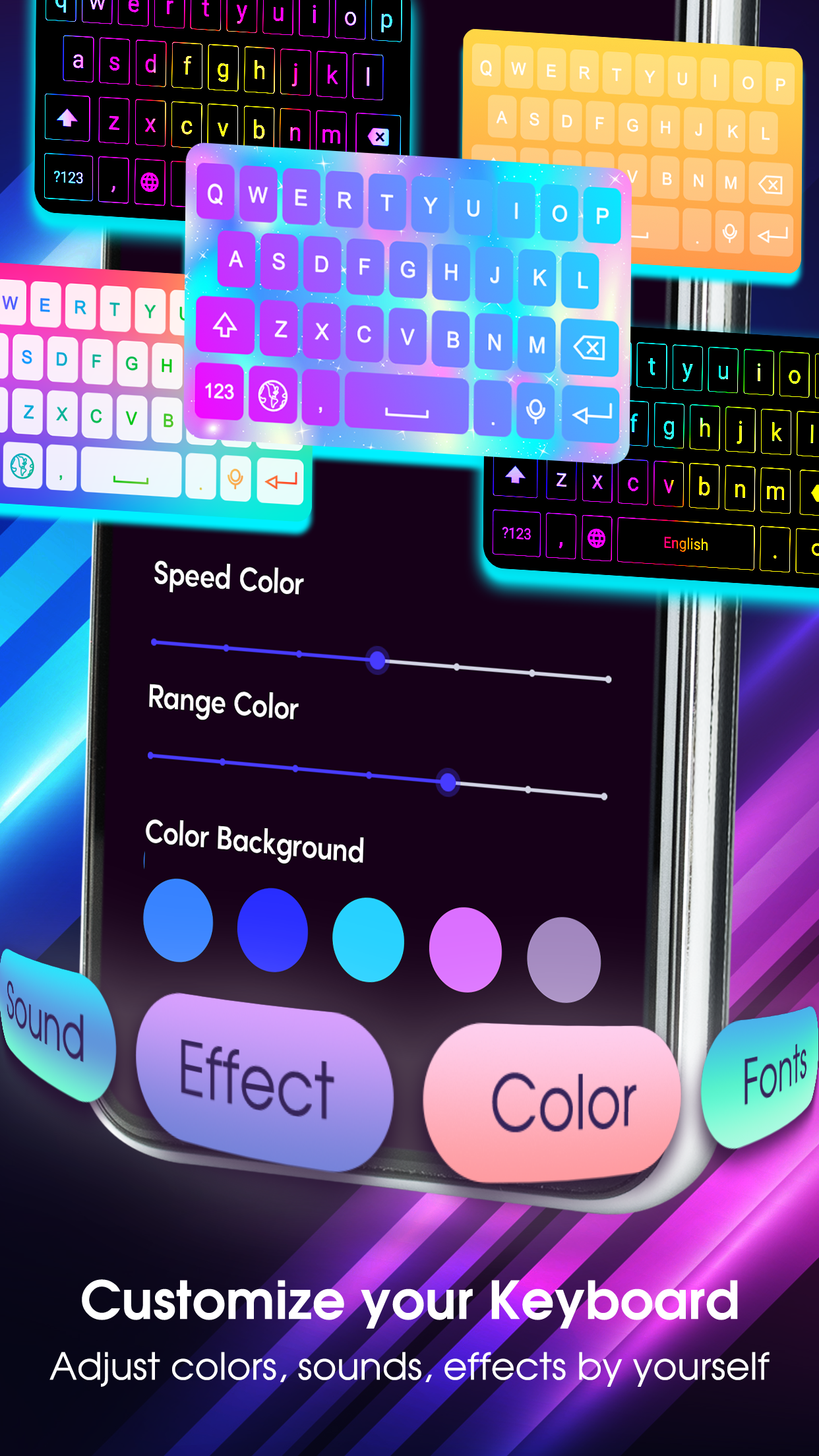اسکرین شات 3 برنامه Neon LED Keyboard: RGB & Emoji