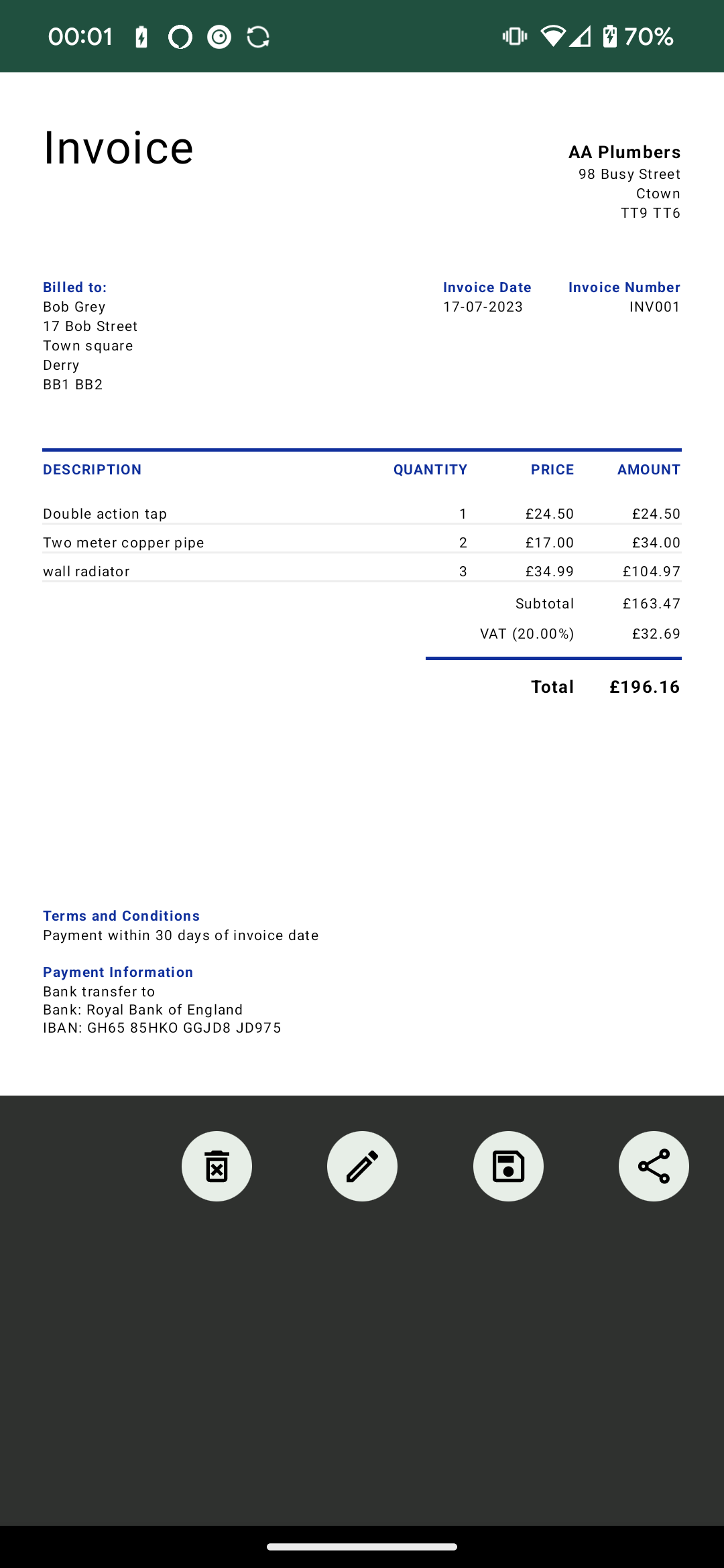 اسکرین شات 1 برنامه PDF Invoice Maker