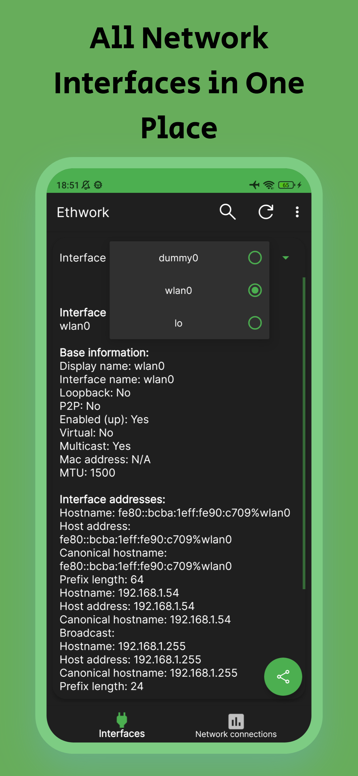 اسکرین شات 1 برنامه Ethwork: Network interfaces
