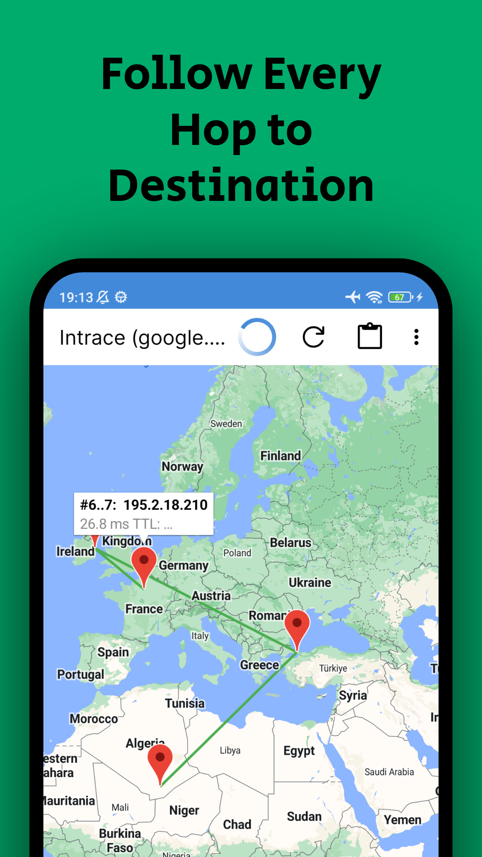 اسکرین شات 2 برنامه Intrace: Visual traceroute