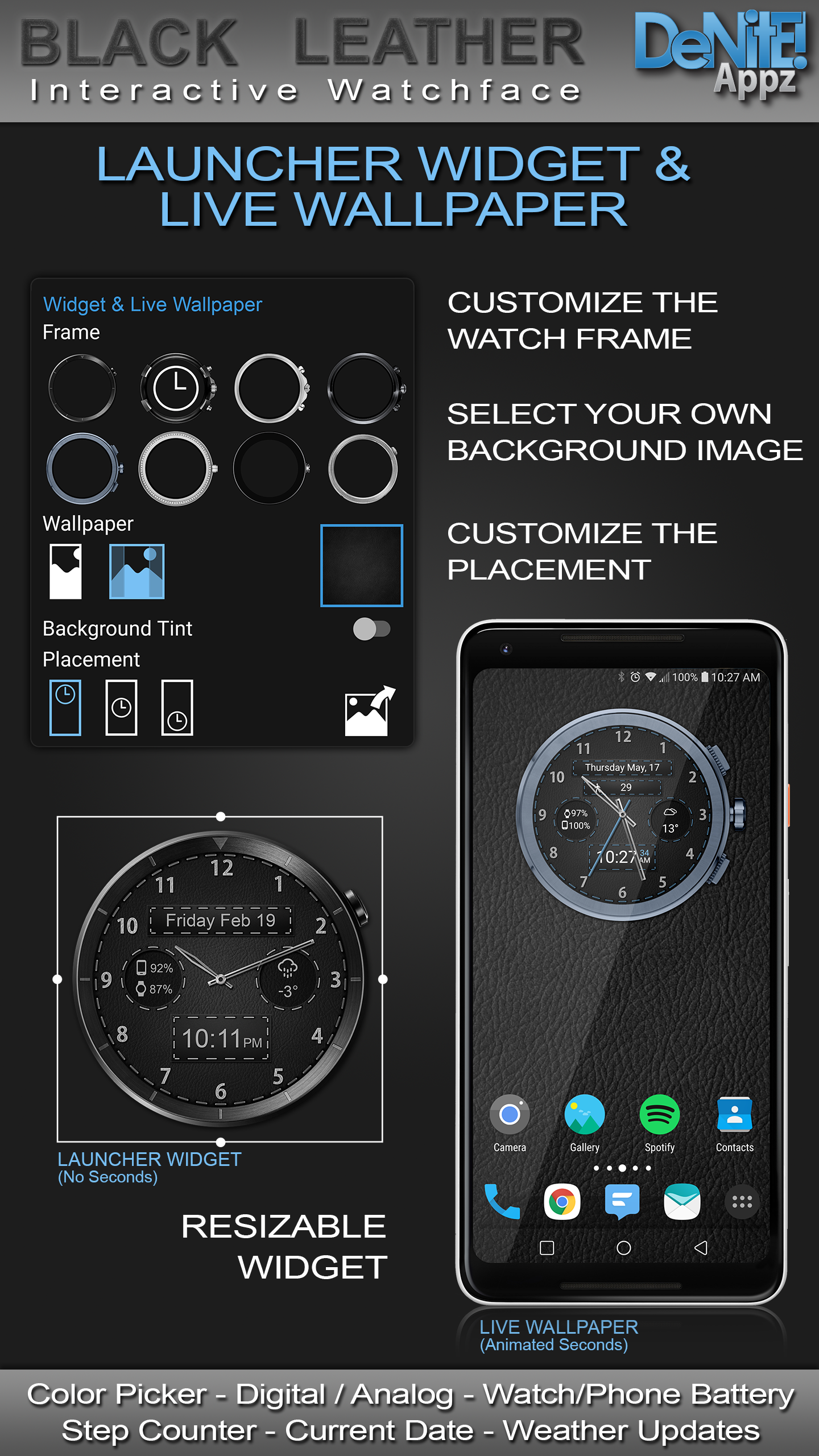 اسکرین شات 2 برنامه Black Leather HD Watch Face