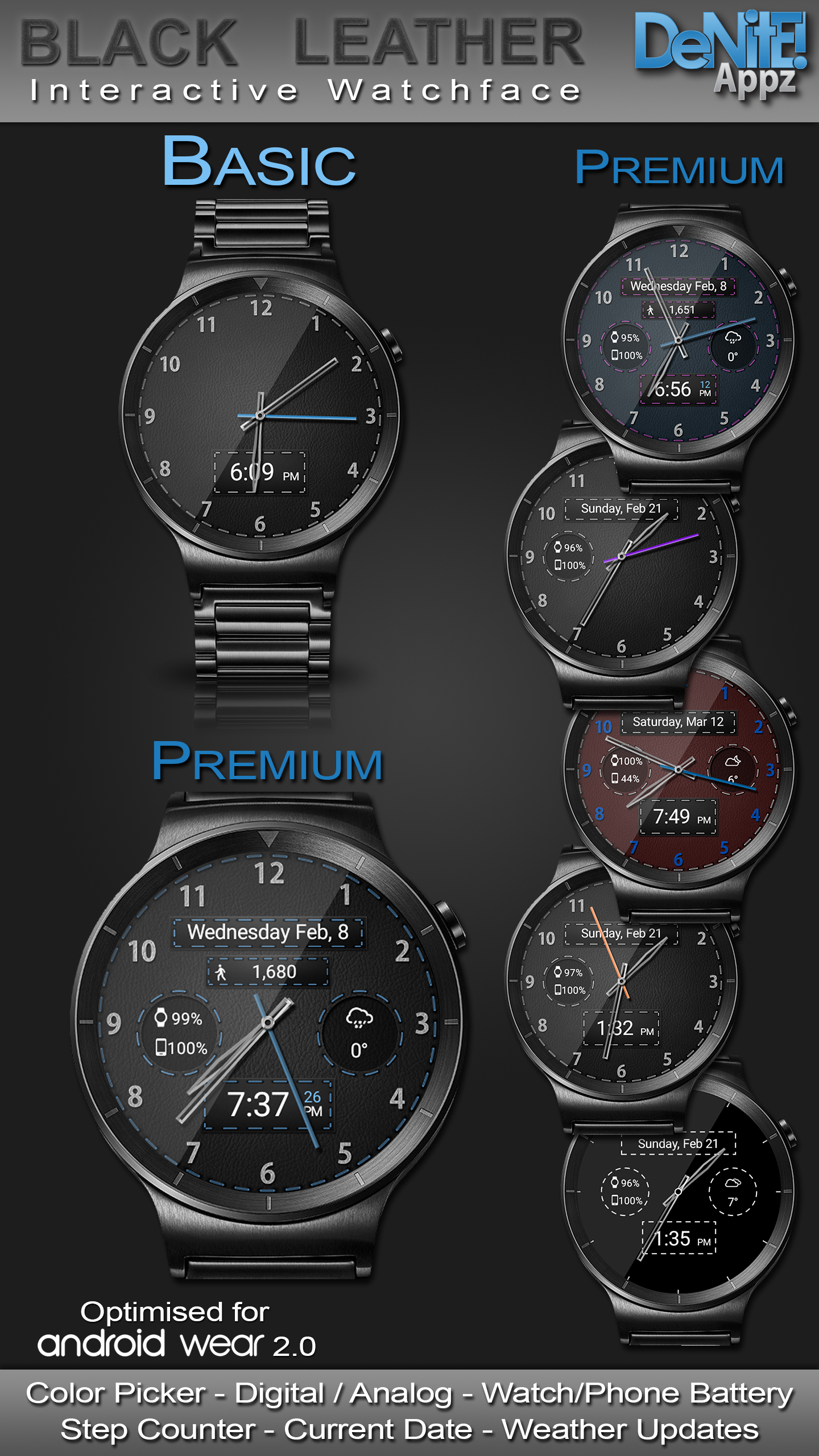 اسکرین شات 1 برنامه Black Leather HD Watch Face