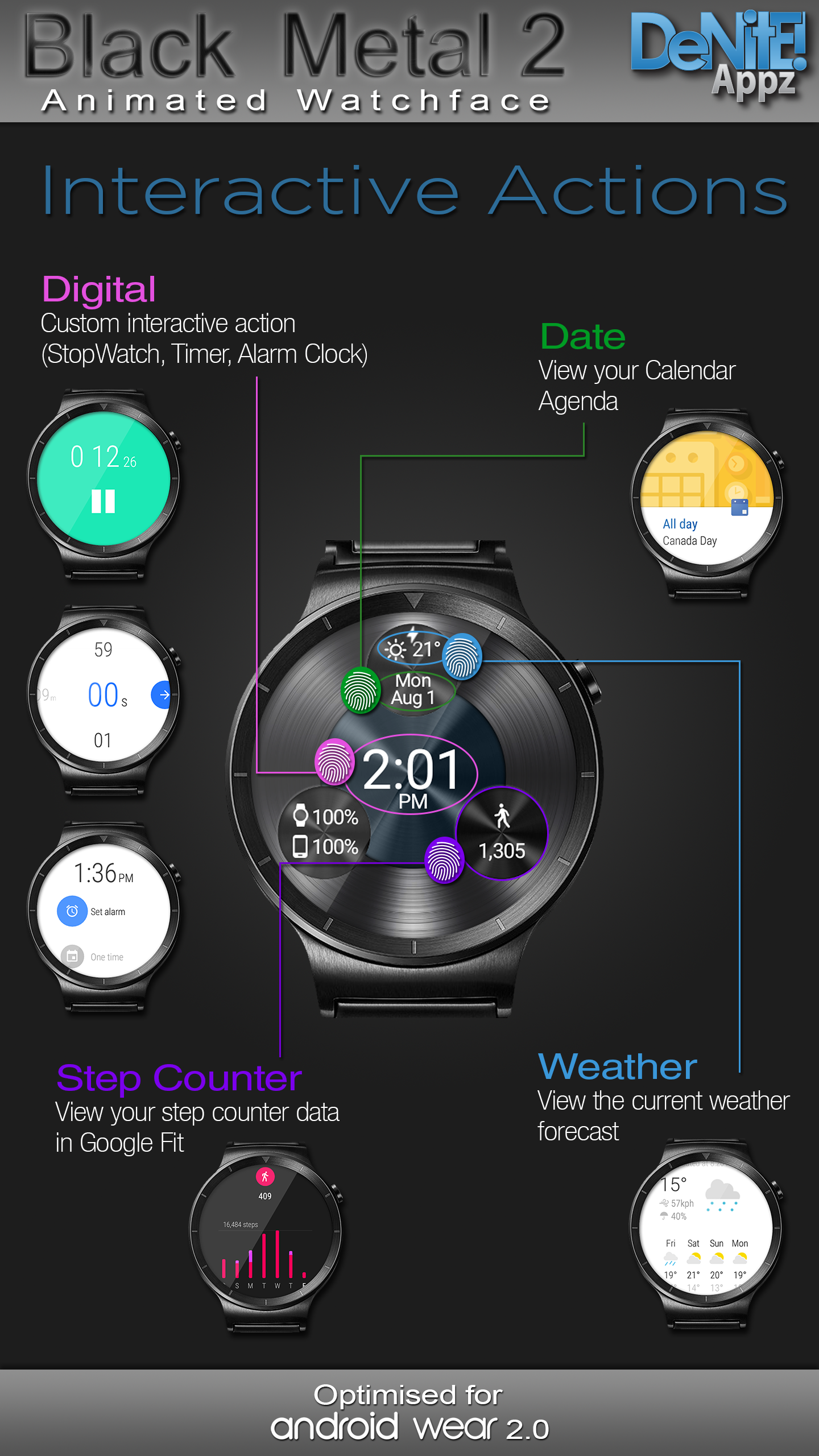 اسکرین شات 3 برنامه Black Metal 2 HD Watch Face