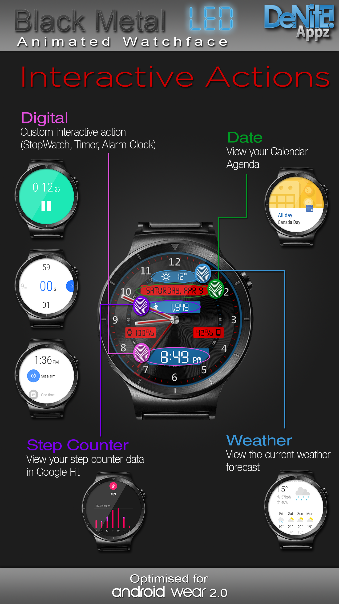 اسکرین شات 3 برنامه Black Metal LED HD Watch Face