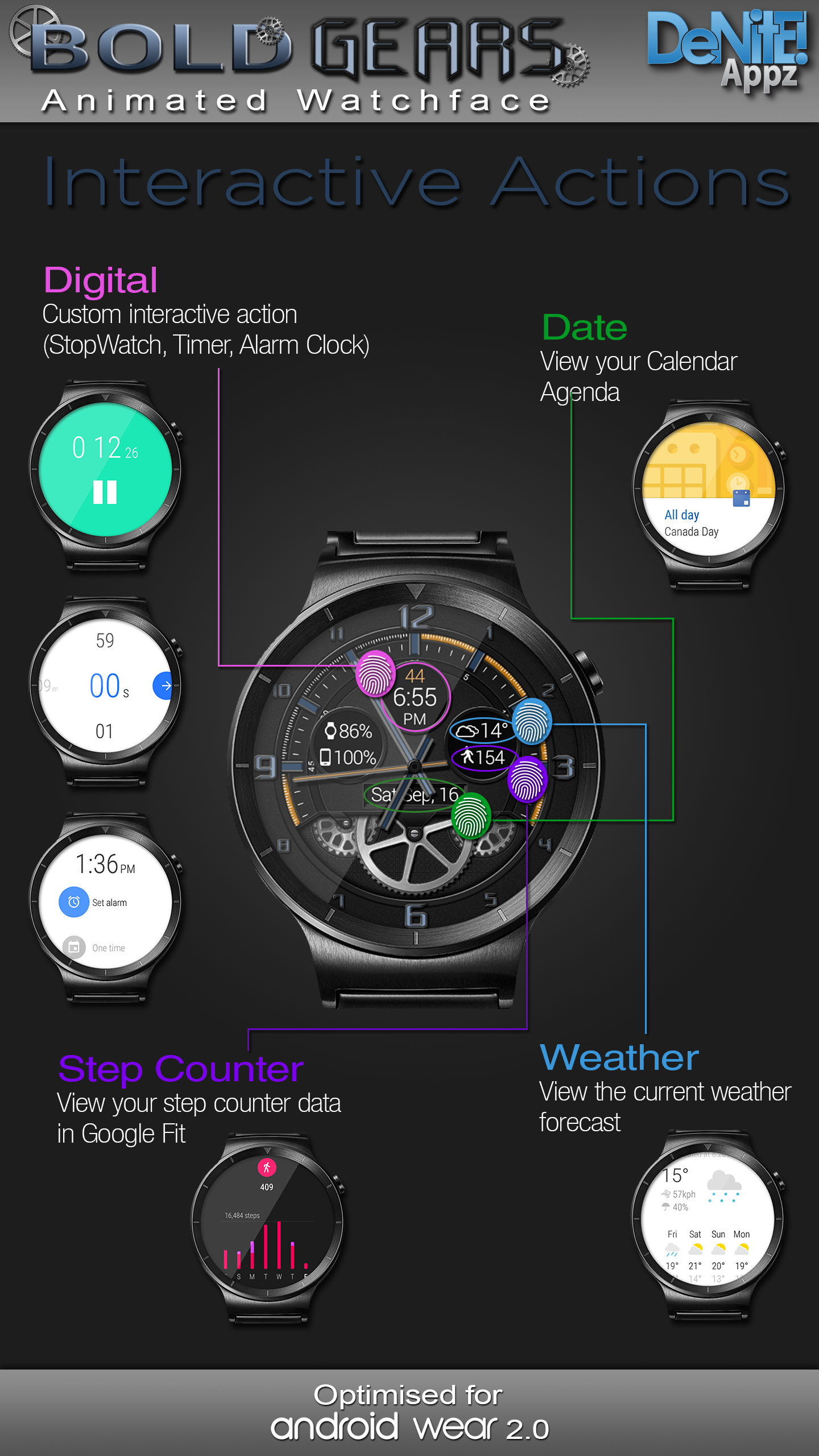 اسکرین شات 3 برنامه Bold Gears HD Watch Face