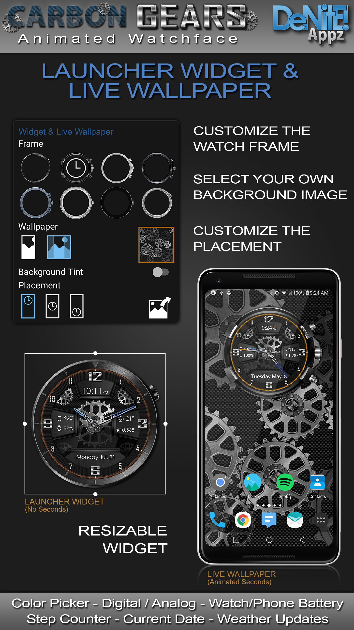 اسکرین شات 2 برنامه Carbon Gears HD Watch Face