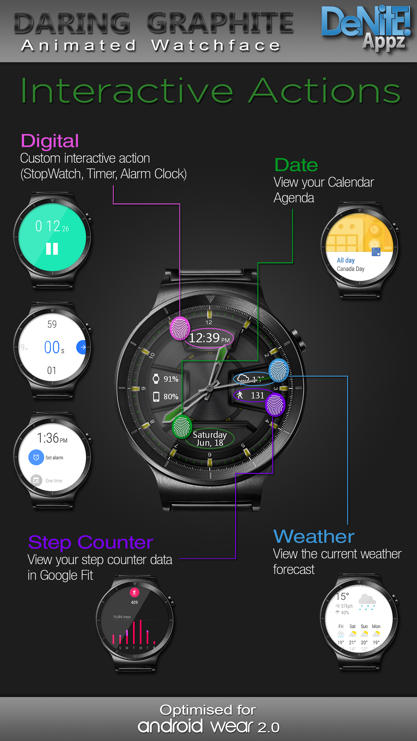 اسکرین شات 3 برنامه Daring Graphite HD Watch Face