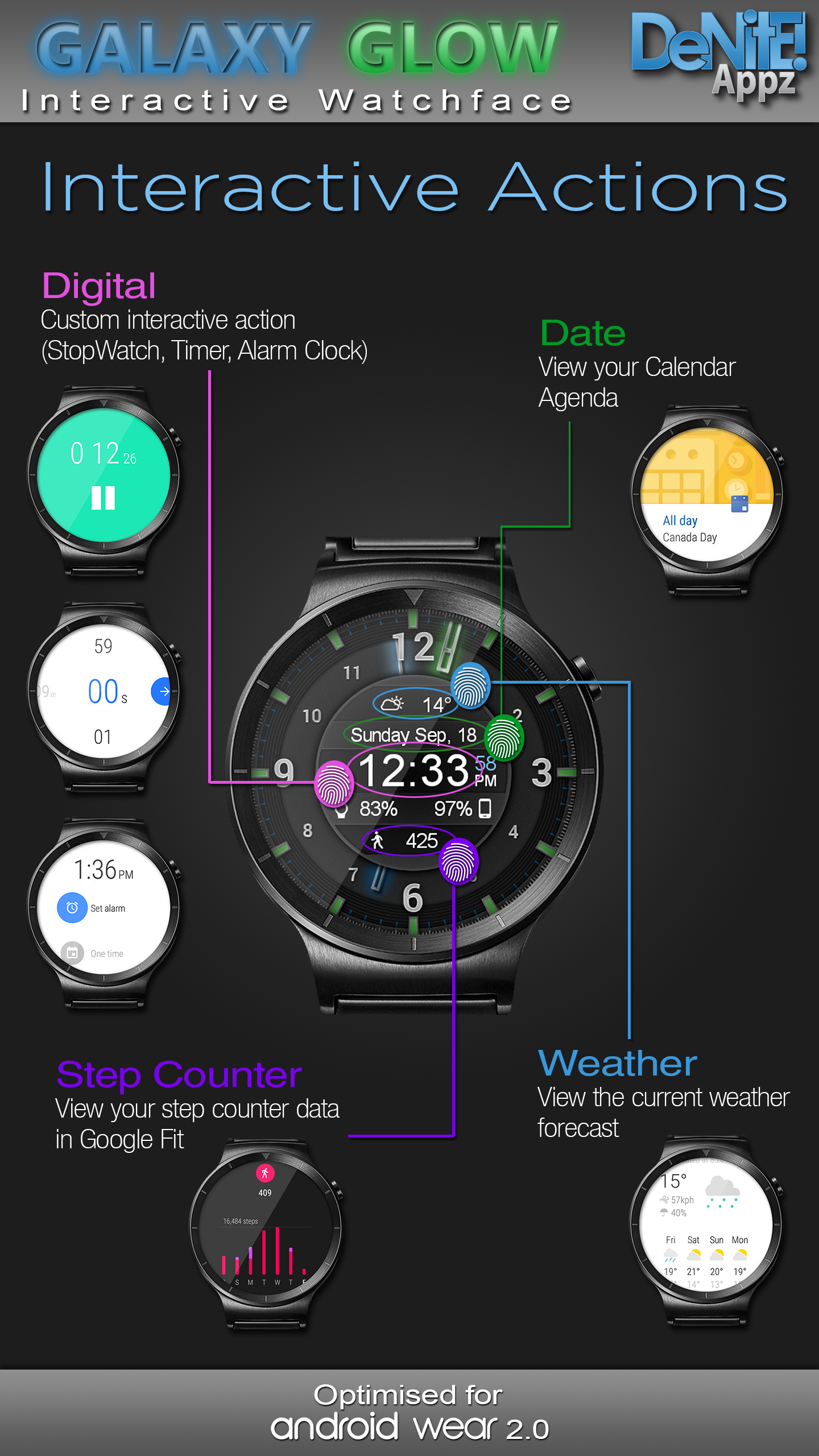 اسکرین شات 3 برنامه Galaxy Glow HD Watch Face