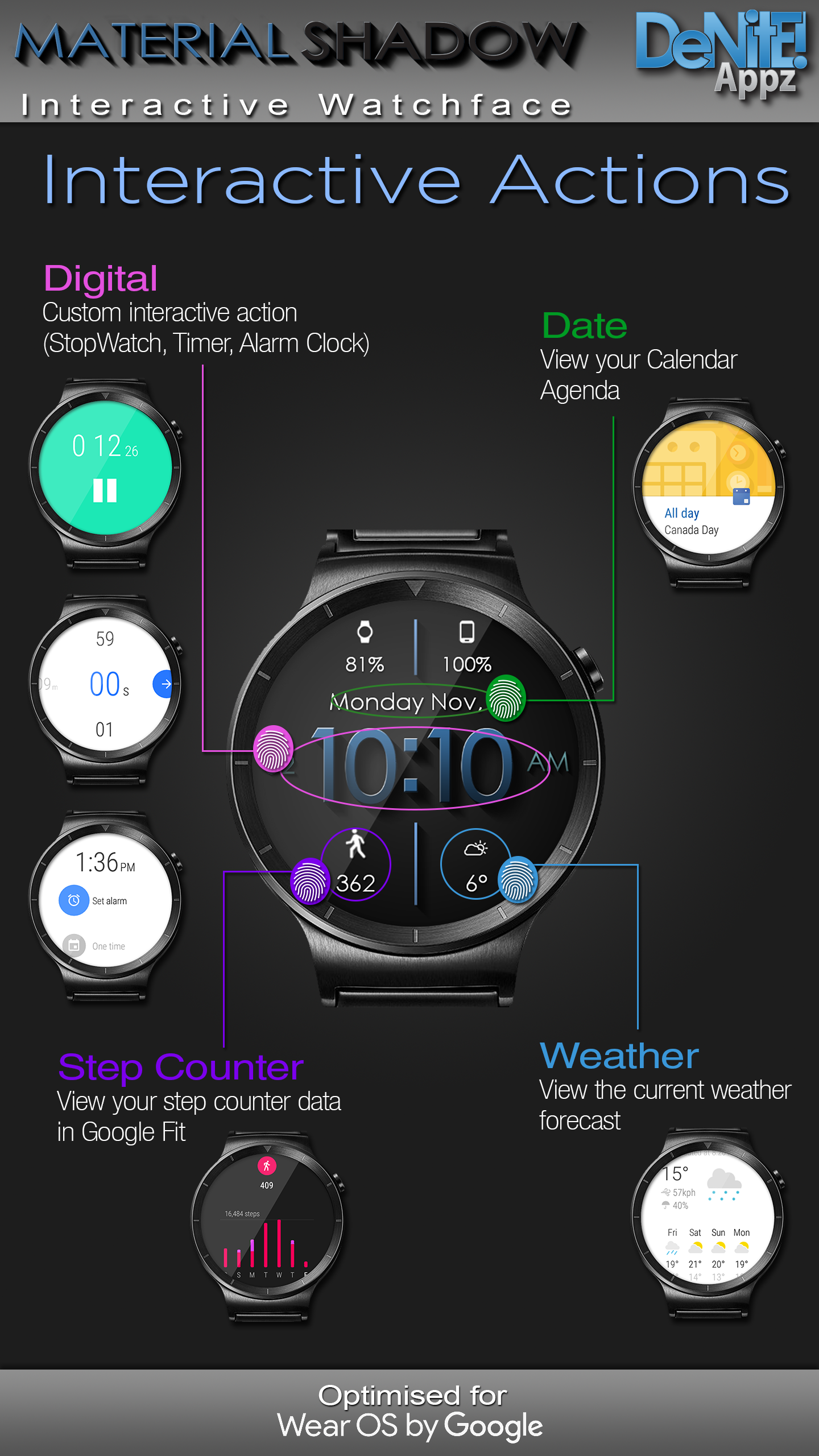اسکرین شات 2 برنامه Material Shadow HD Watch Face