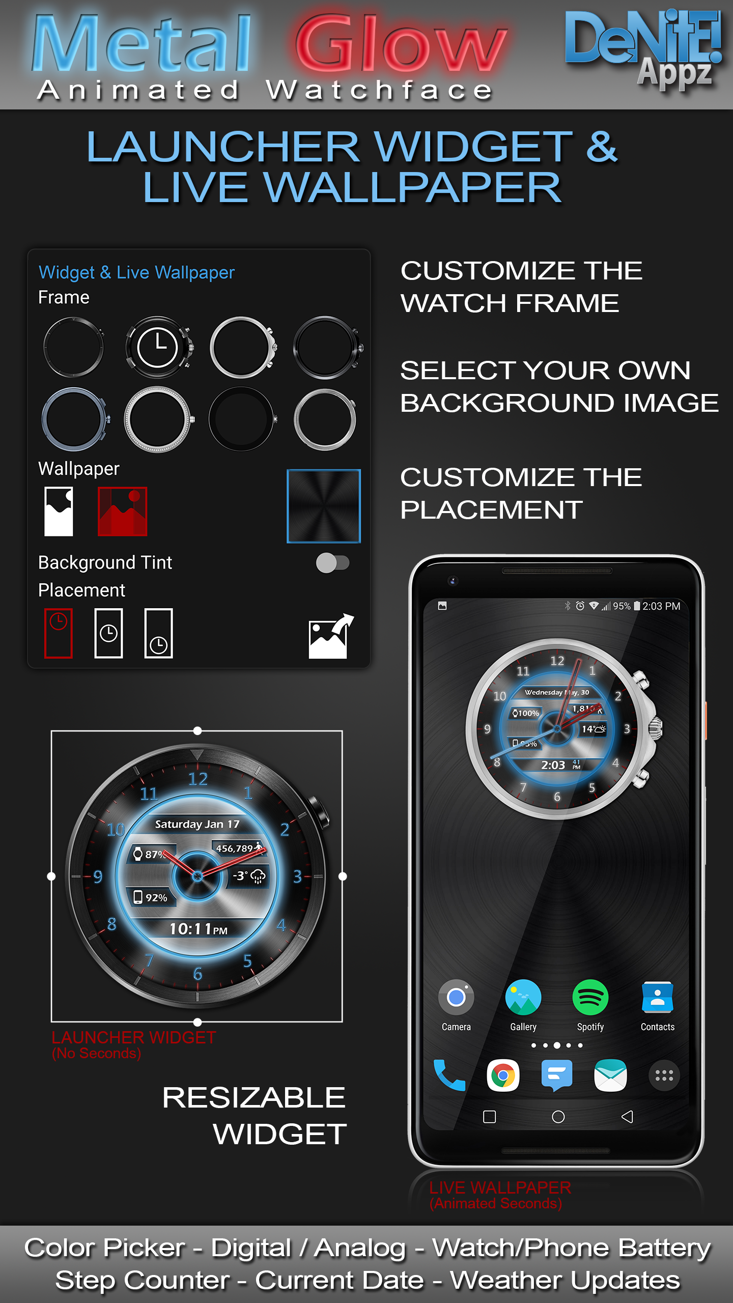 اسکرین شات 2 برنامه Metal Glow HD Watch Face