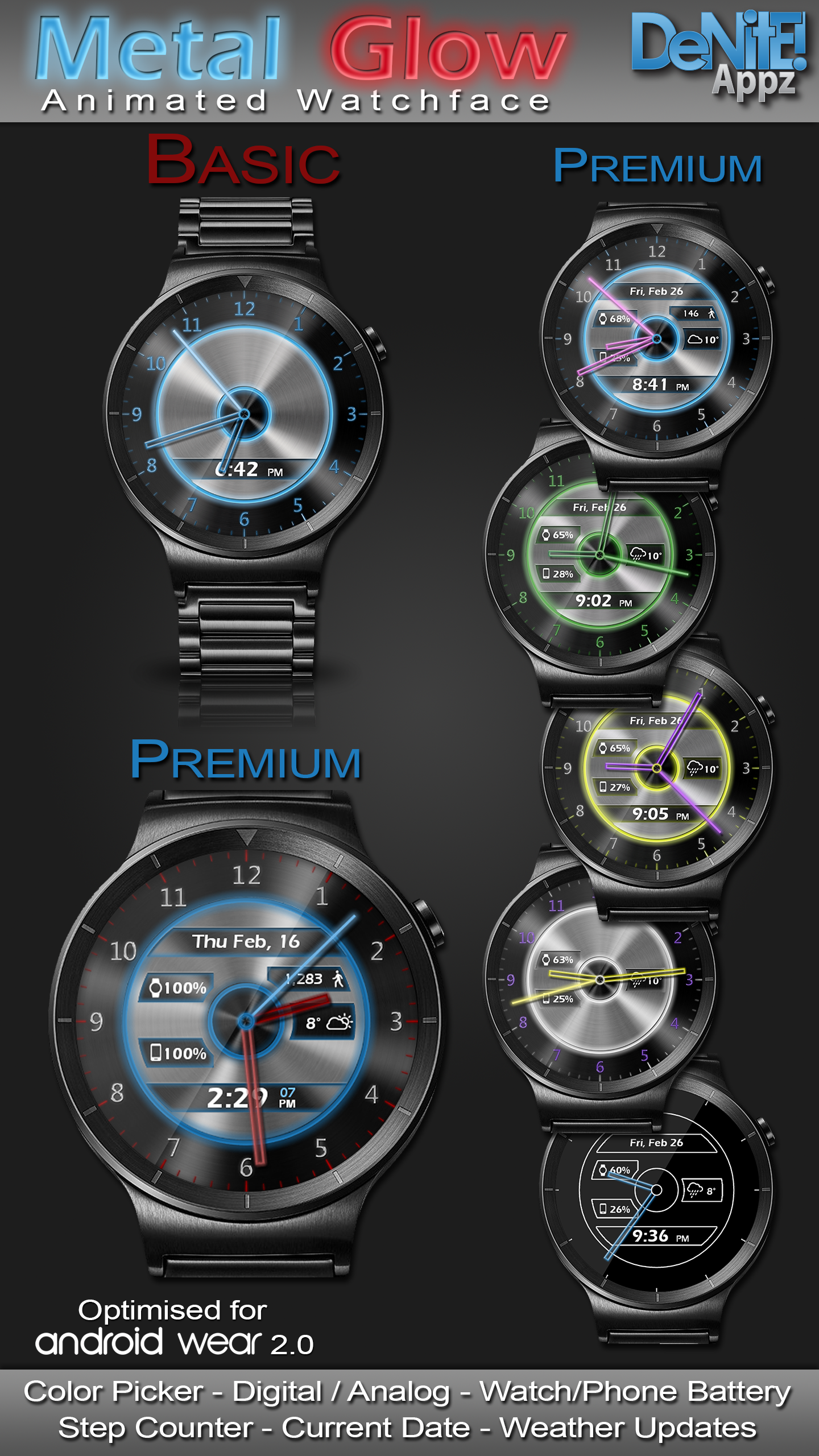 اسکرین شات 1 برنامه Metal Glow HD Watch Face