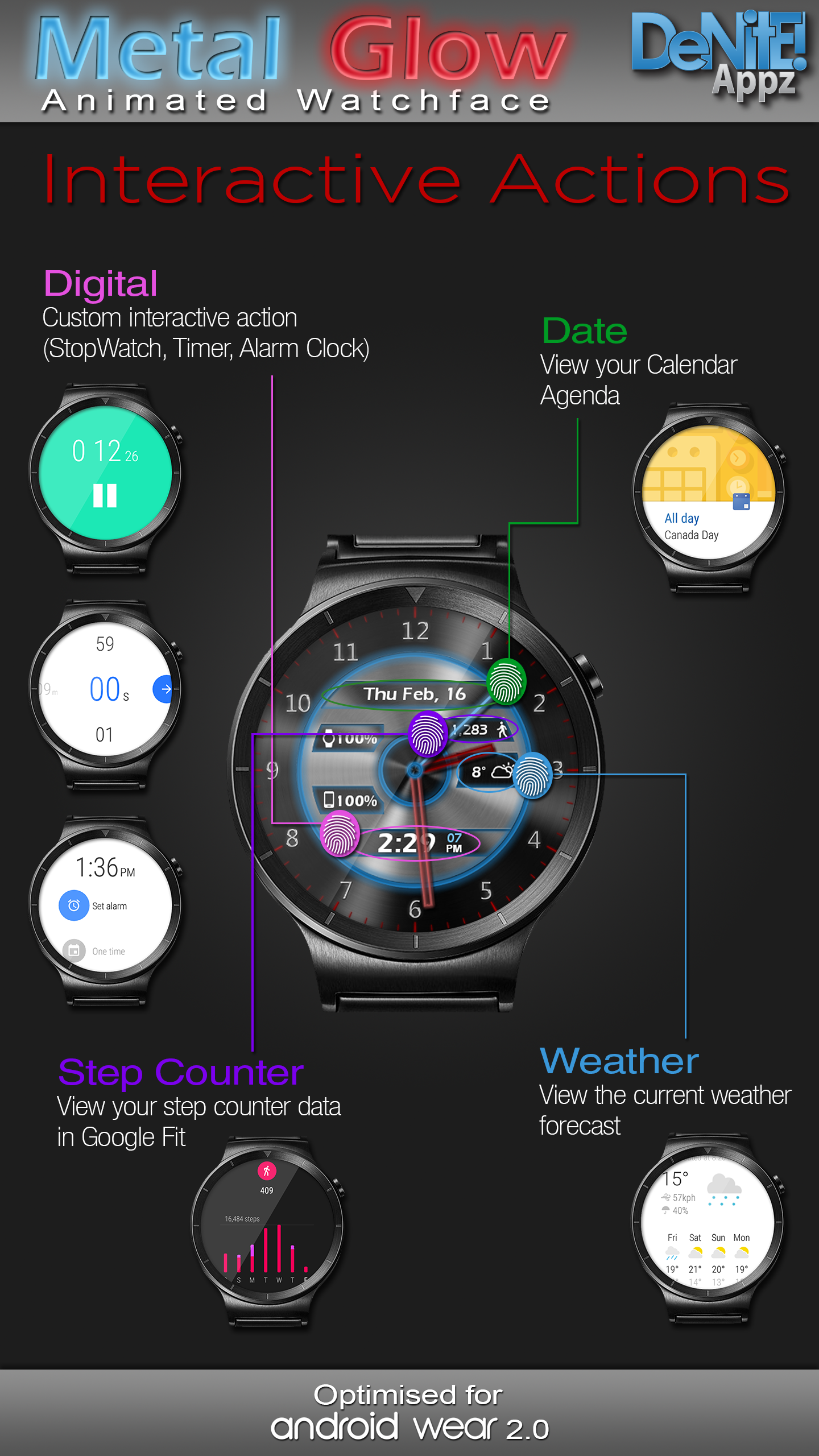 اسکرین شات 3 برنامه Metal Glow HD Watch Face