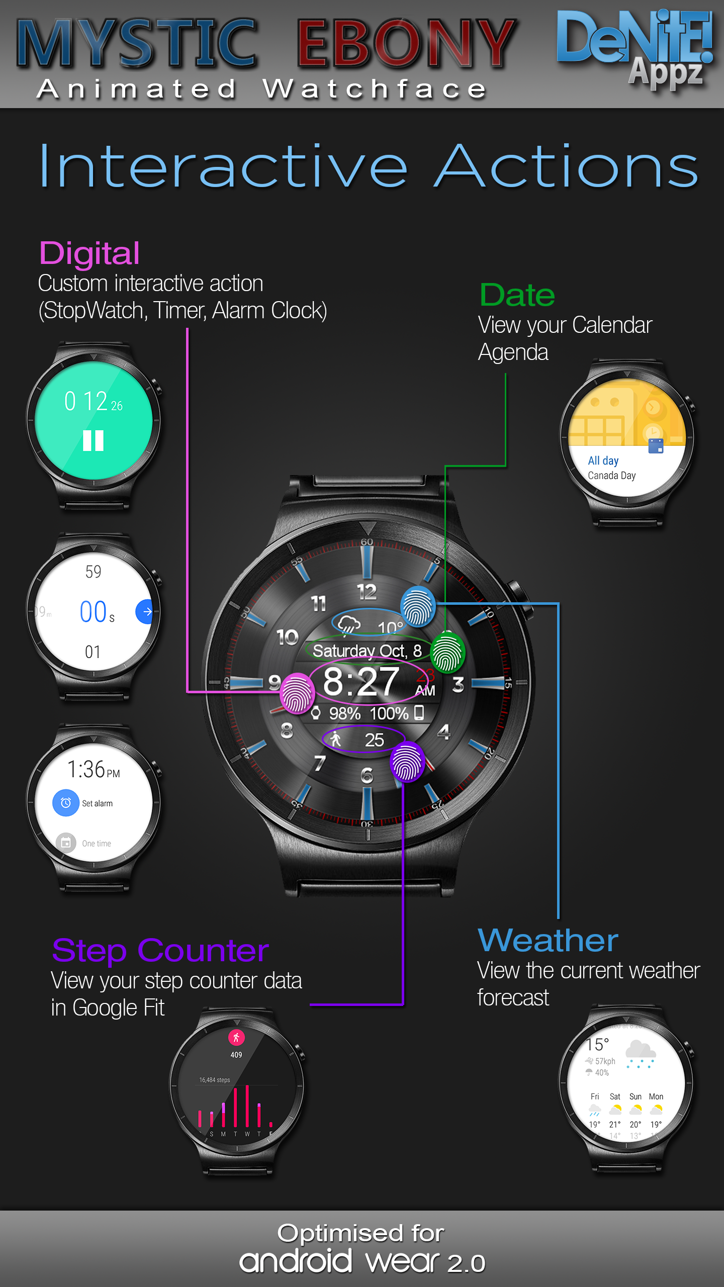 اسکرین شات 3 برنامه Mystic Ebony HD Watch Face