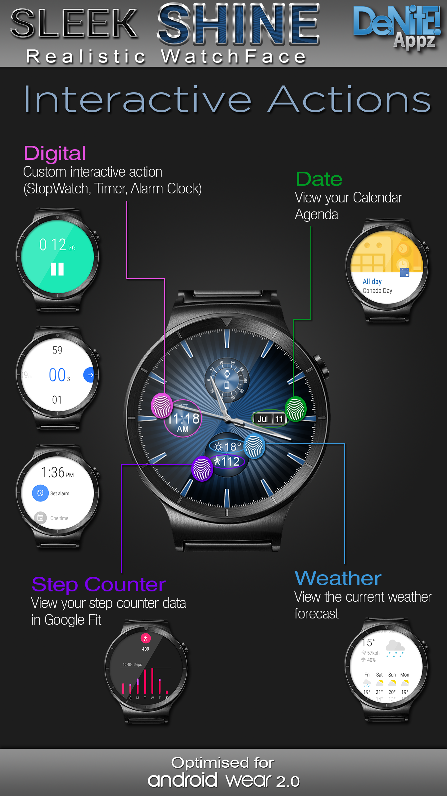 اسکرین شات 3 برنامه Sleek Shine HD Watch Face