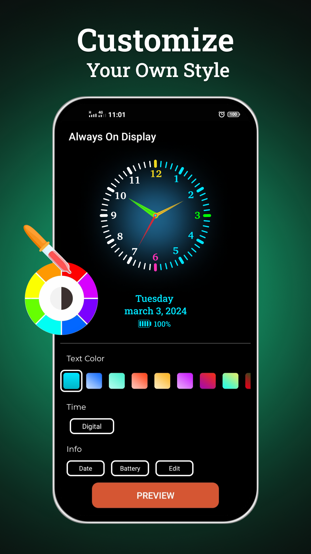 اسکرین شات 3 برنامه Always on display clock widget