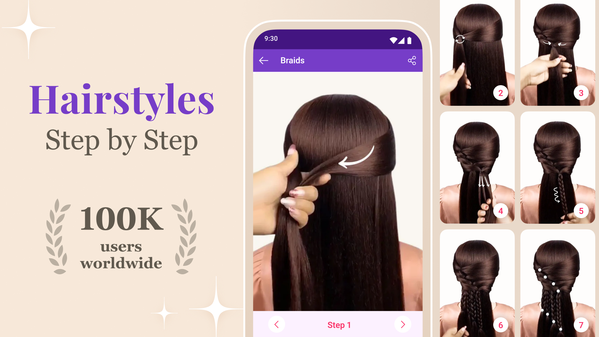 اسکرین شات 1 برنامه Step by Step Hairstyle App