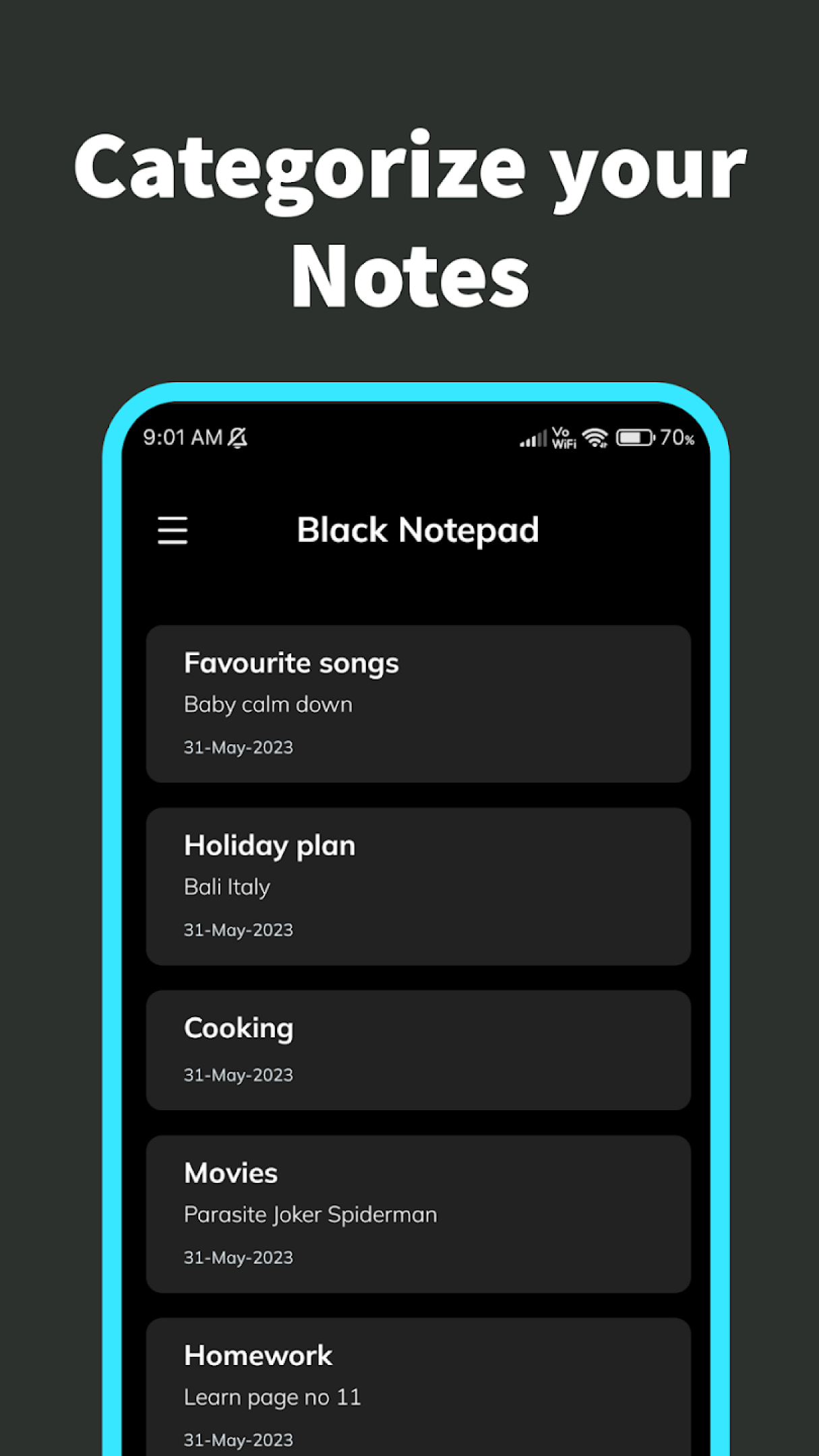 اسکرین شات 6 برنامه Black Notepad- Notes with lock