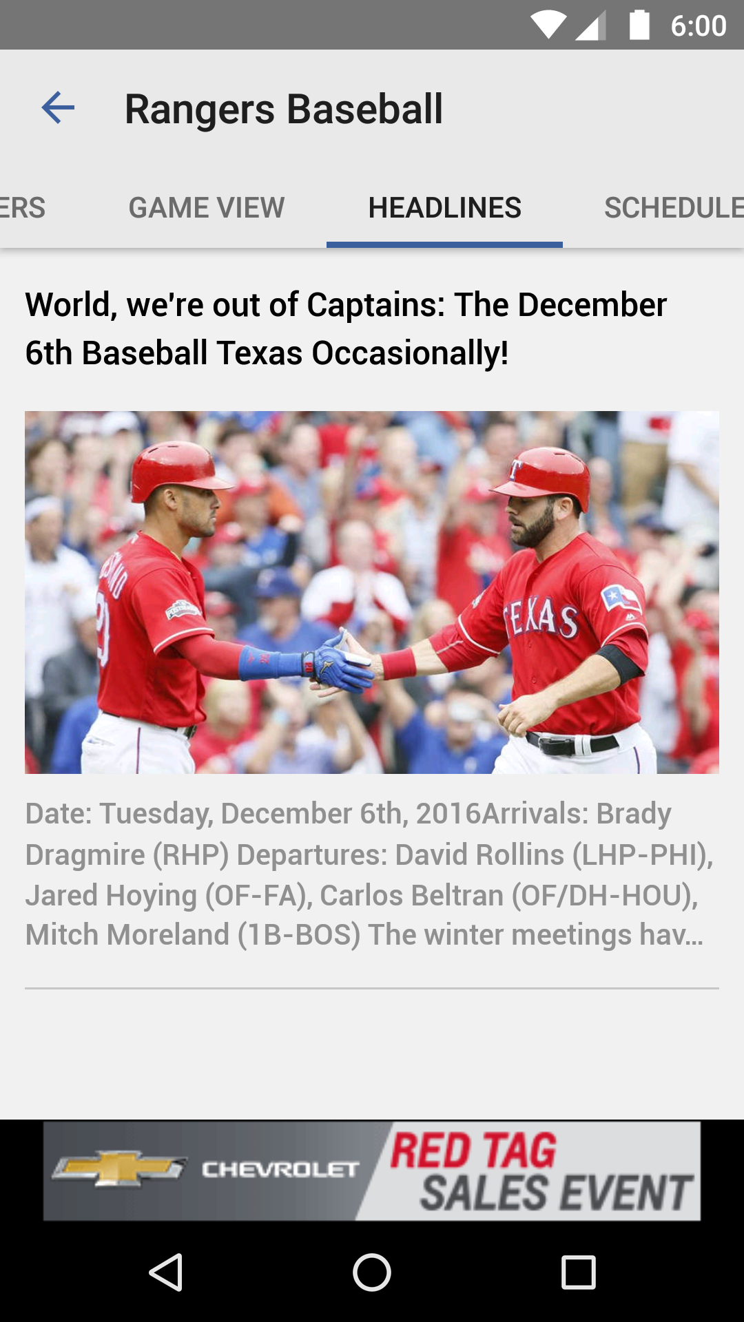 اسکرین شات 2 برنامه Baseball Texas - Rangers News