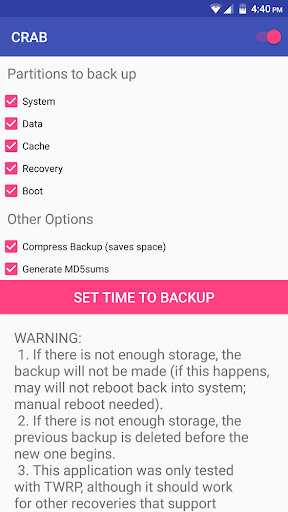 اسکرین شات 1 برنامه [ROOT] CRAB - Custom Recovery Auto Backup