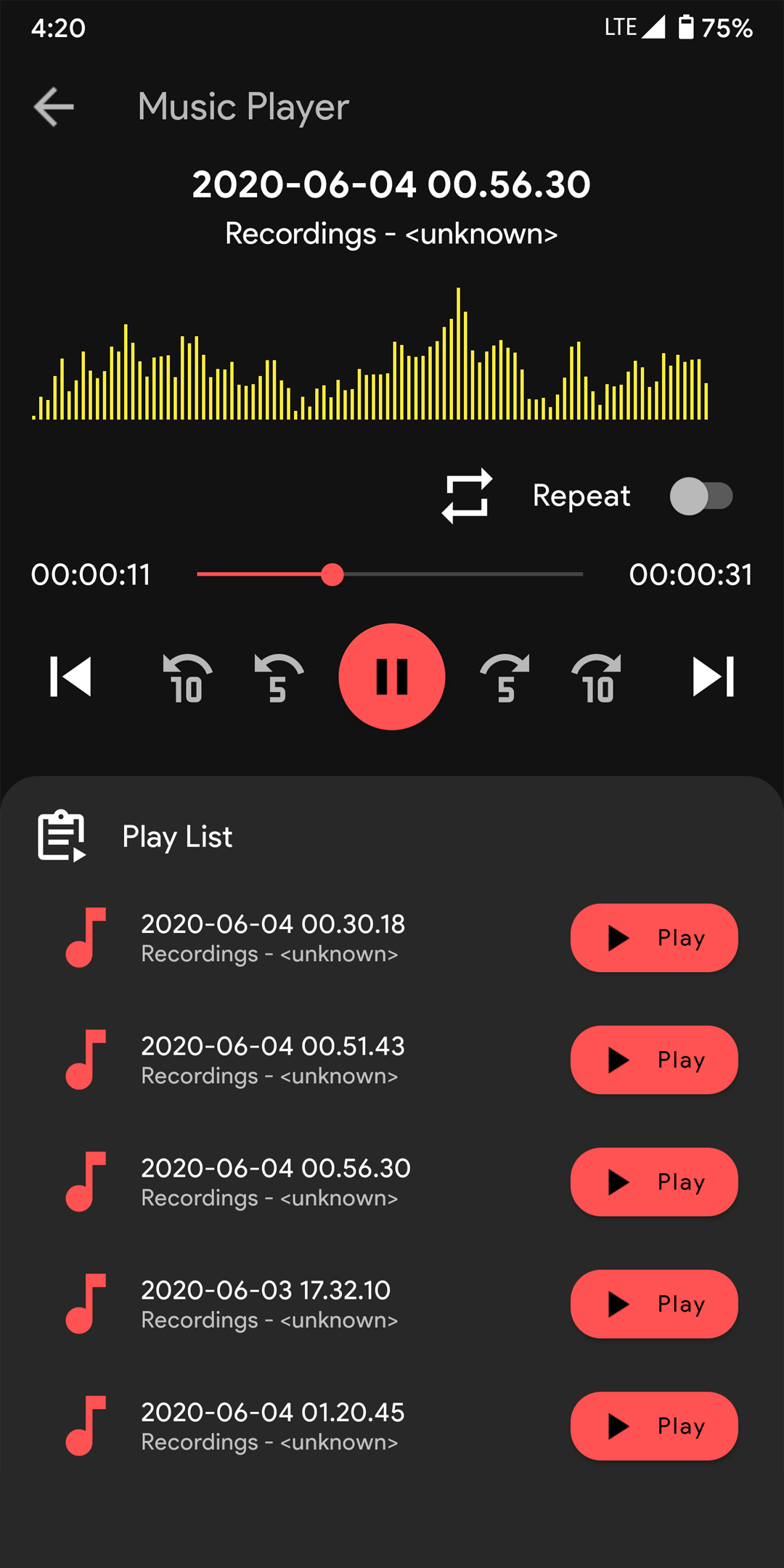 اسکرین شات 4 برنامه Audio Recorder
