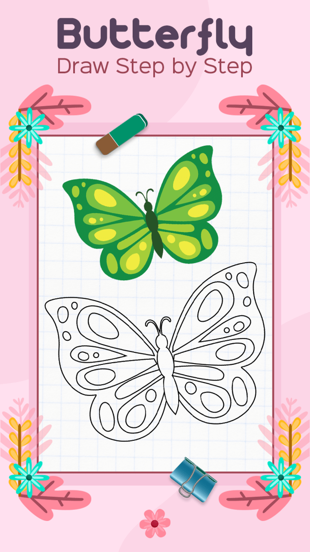 اسکرین شات 2 برنامه Butterfly Draw Step by Step
