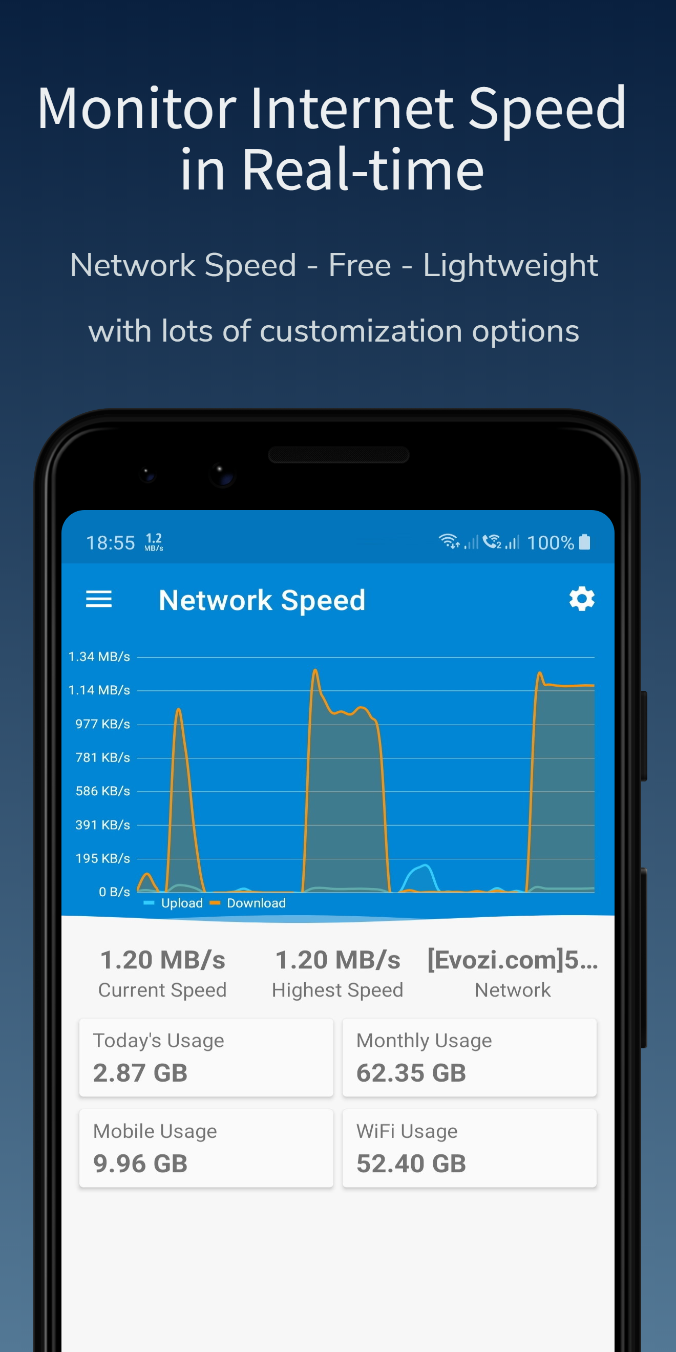 اسکرین شات 1 برنامه Network Speed - Speed Meter