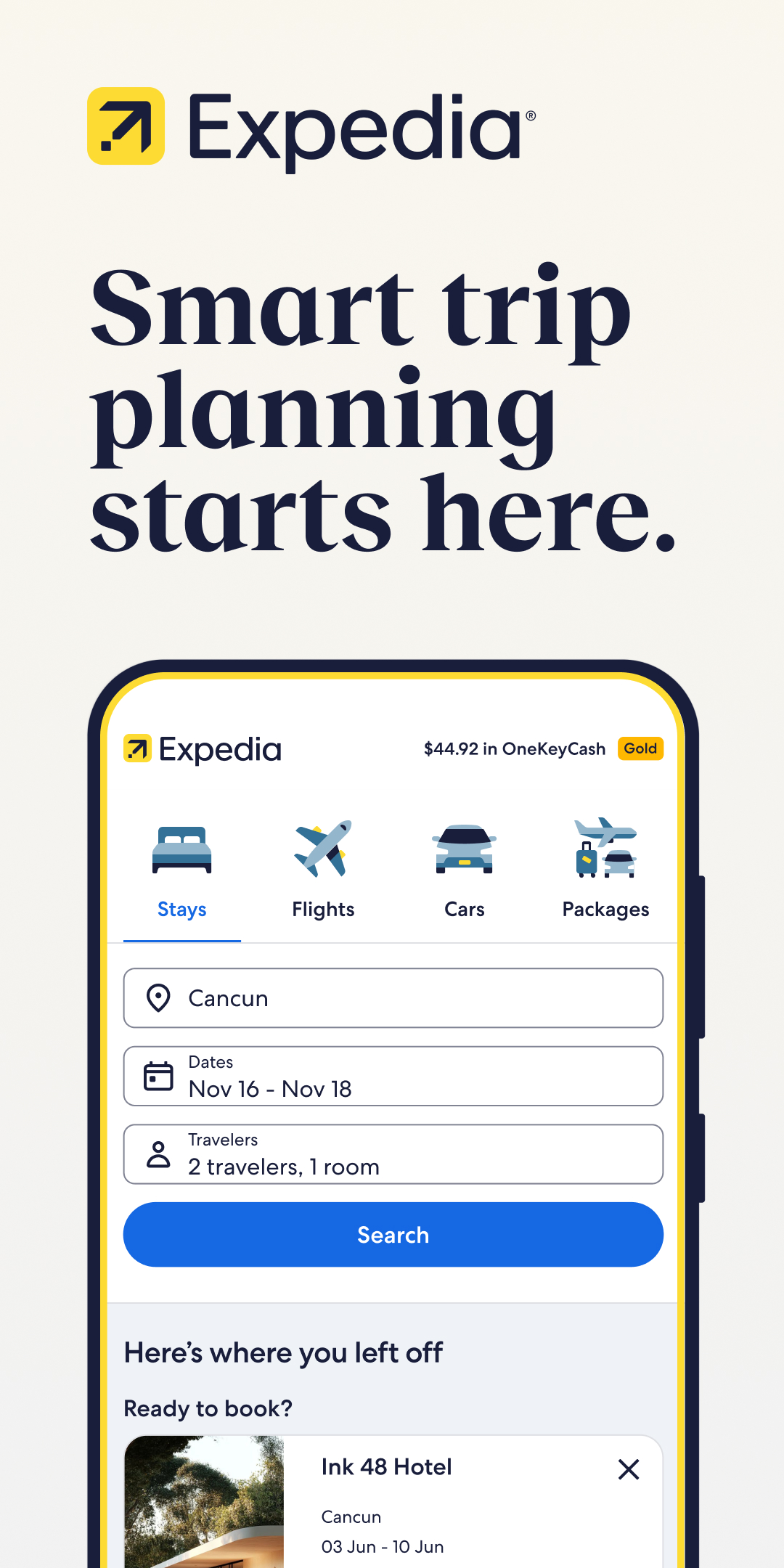 اسکرین شات 1 برنامه Expedia: Hotels, Flights, Cars