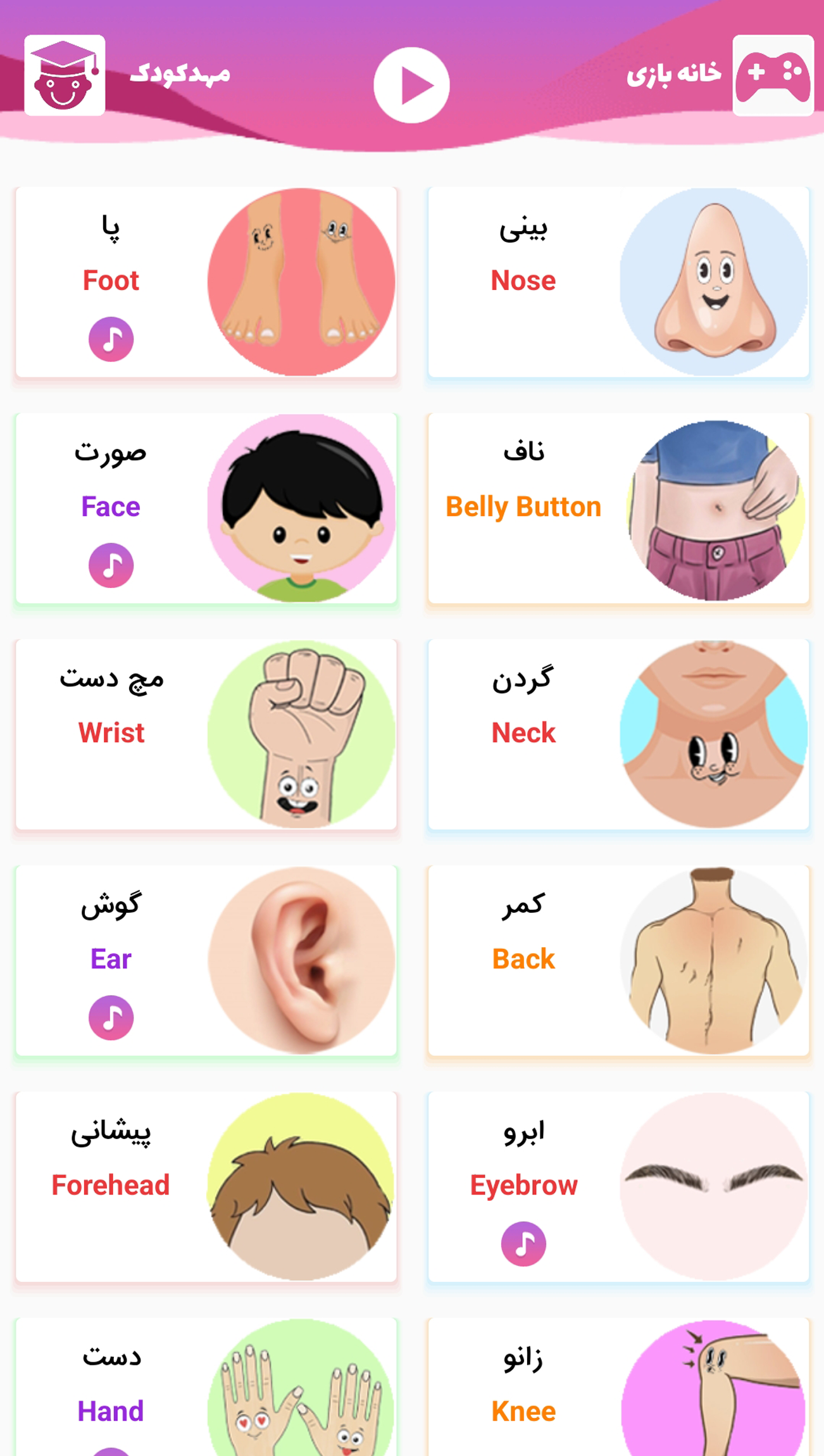 اسکرین شات 1 برنامه دست و پا کوچولو | اعضای بدن