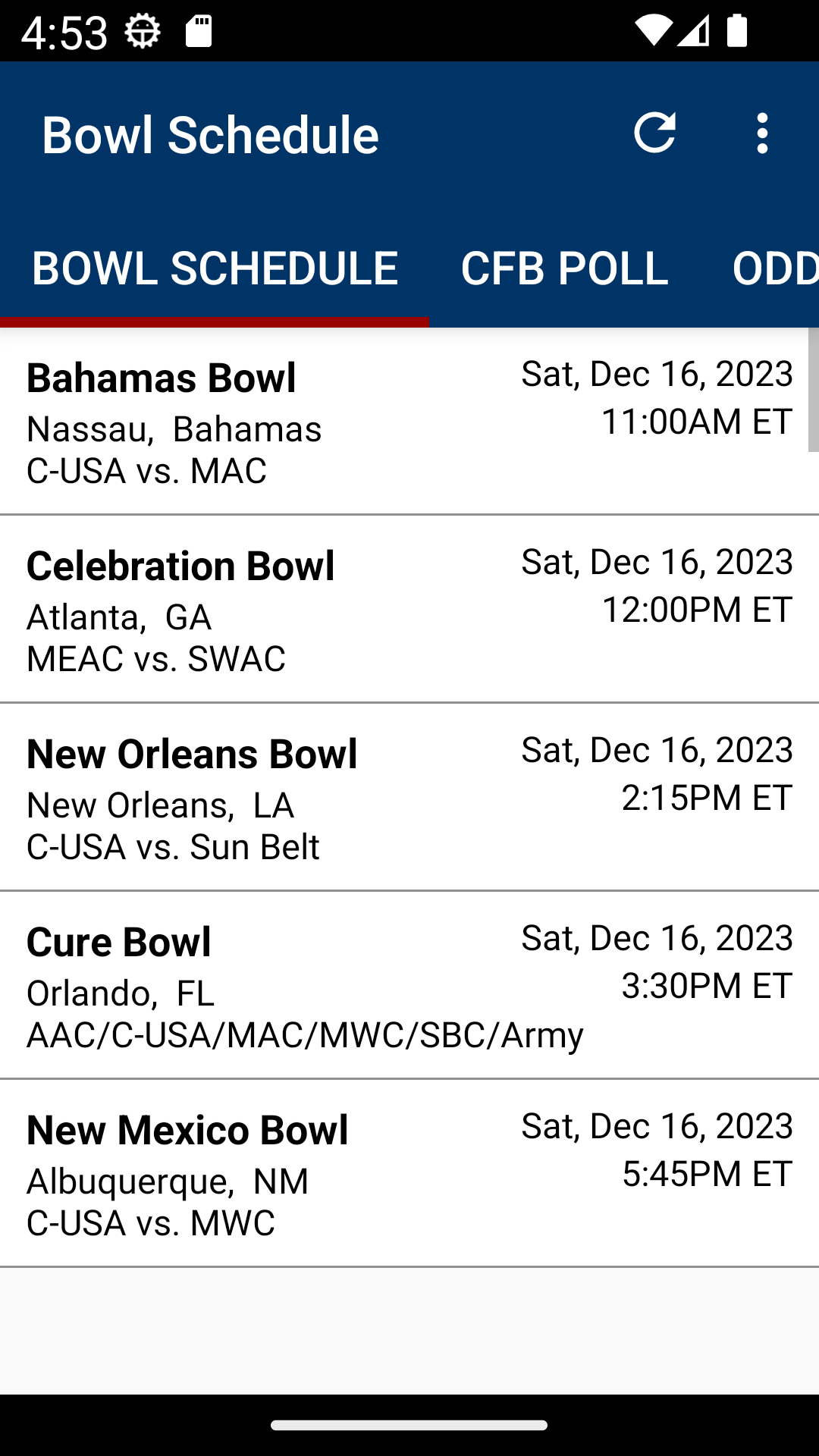 اسکرین شات 2 برنامه College Football Bowl Schedule