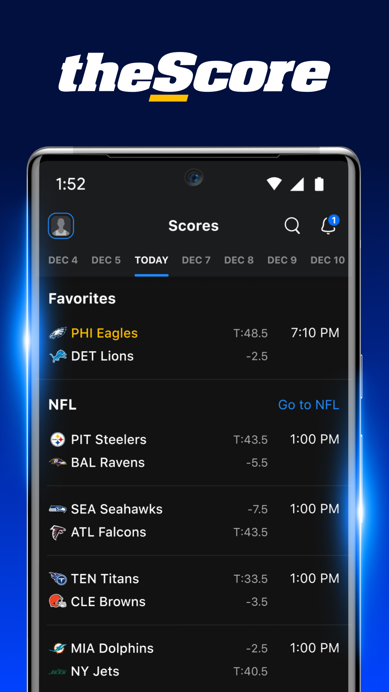 اسکرین شات 1 برنامه theScore: Sports News & Scores