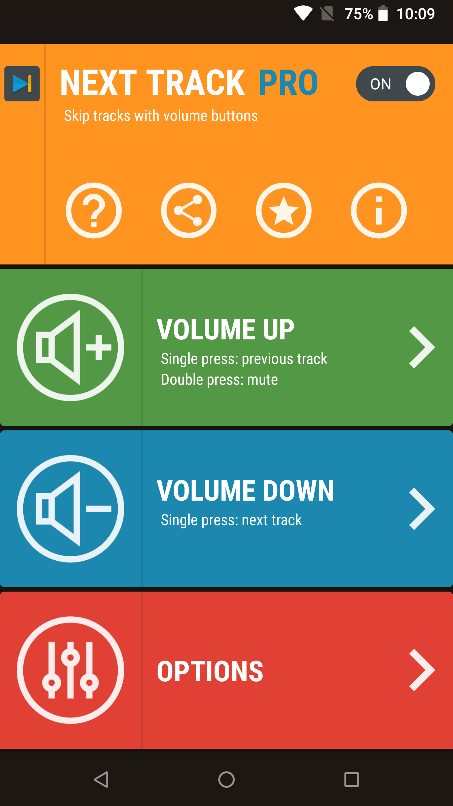اسکرین شات 1 برنامه Next Track: Volume button skip
