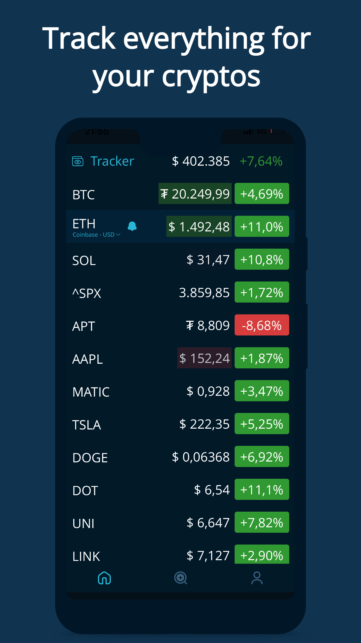 اسکرین شات 1 برنامه HODL Real-Time Crypto Tracker